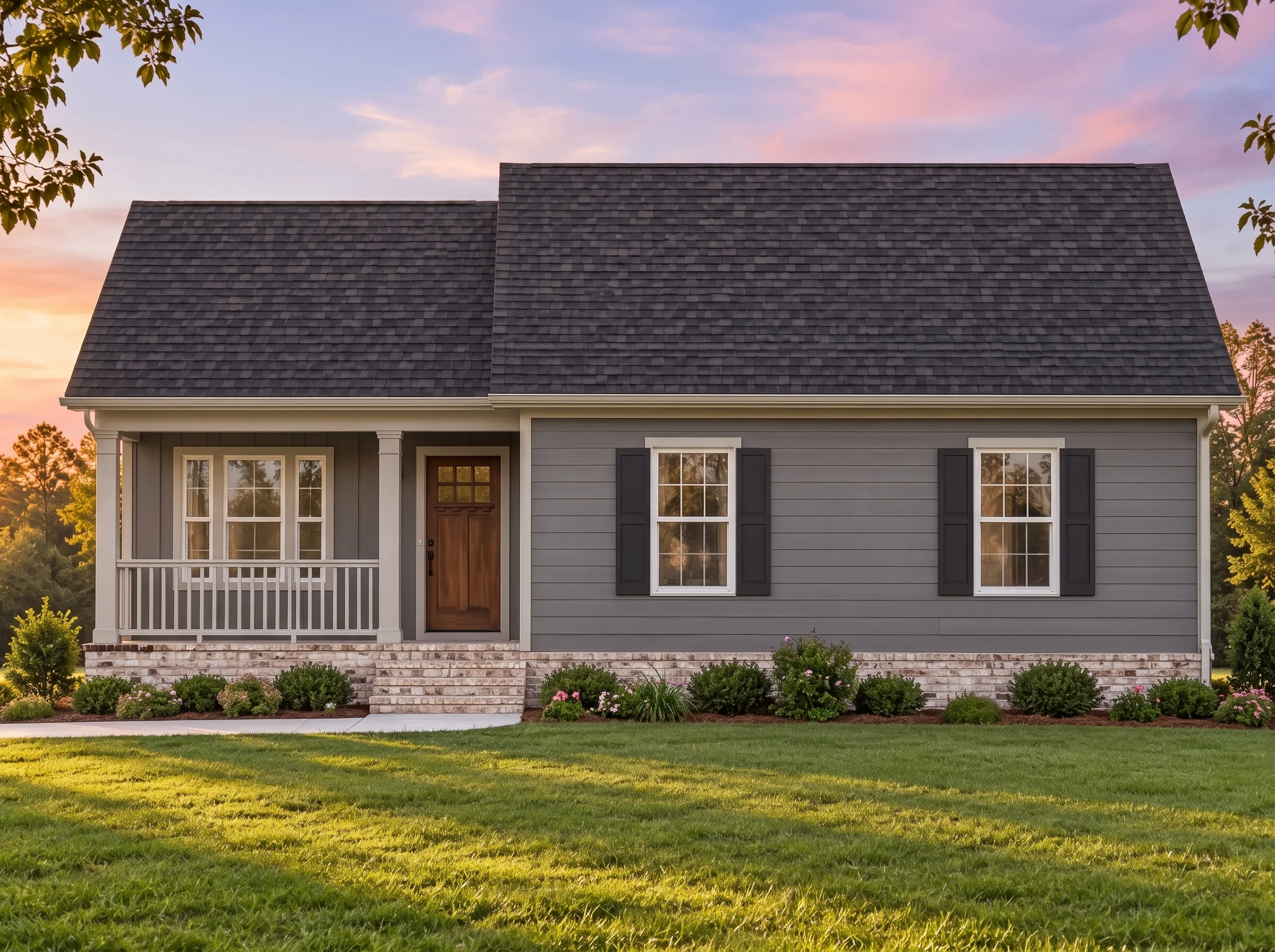 Plan  15-1899 – Aster Ridge Farmhouse  | Cape Cod – 3-Bed, 2-Bath, 1,090 SF - Warm Charcoal, AI-generated exterior concept