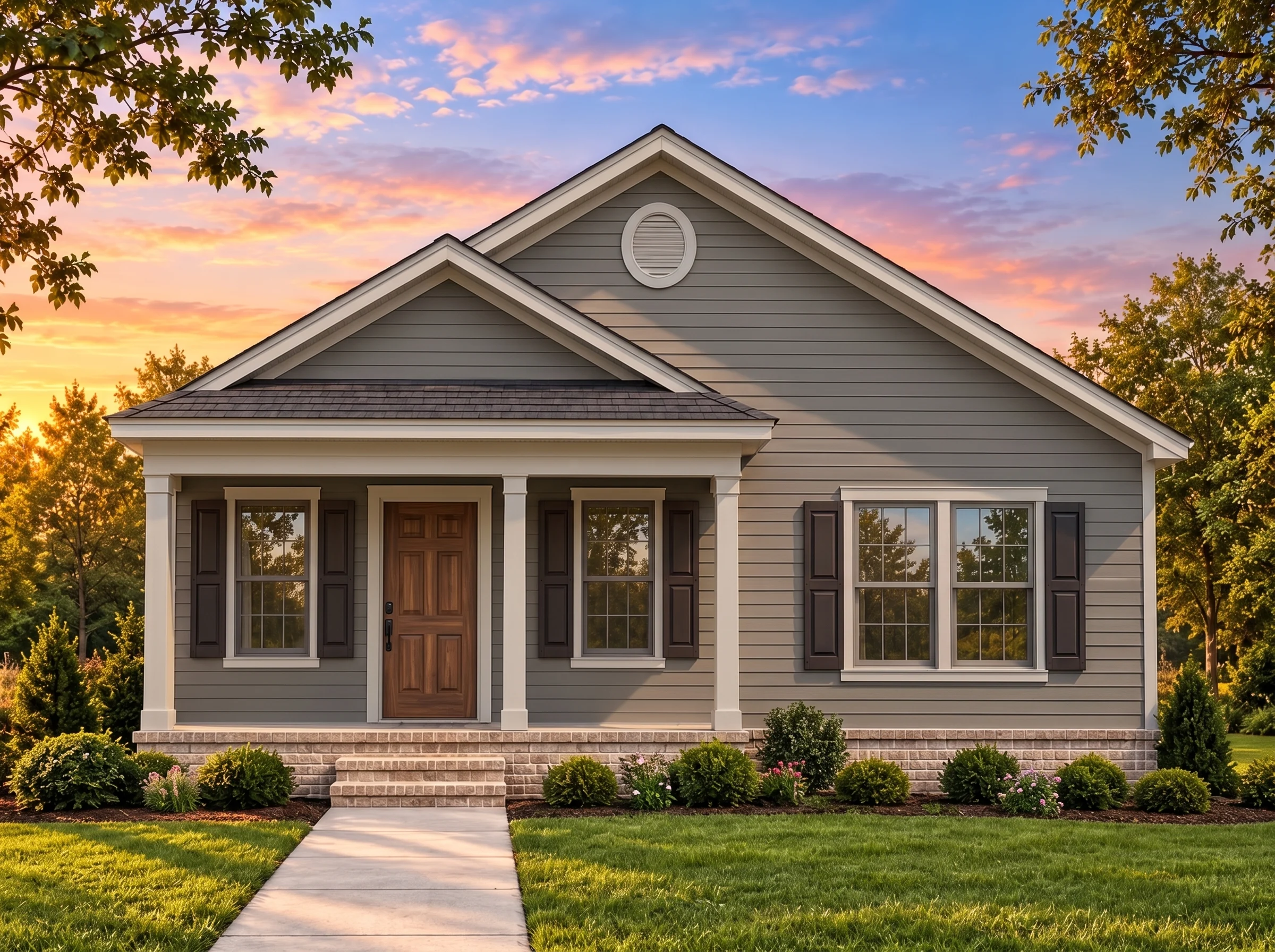 Plan  15-1901 – Martin Crossing |  Traditional Suburban – 3-Bed, 2-Bath, 1,130 SF - Warm Charcoal, AI-generated exterior concept