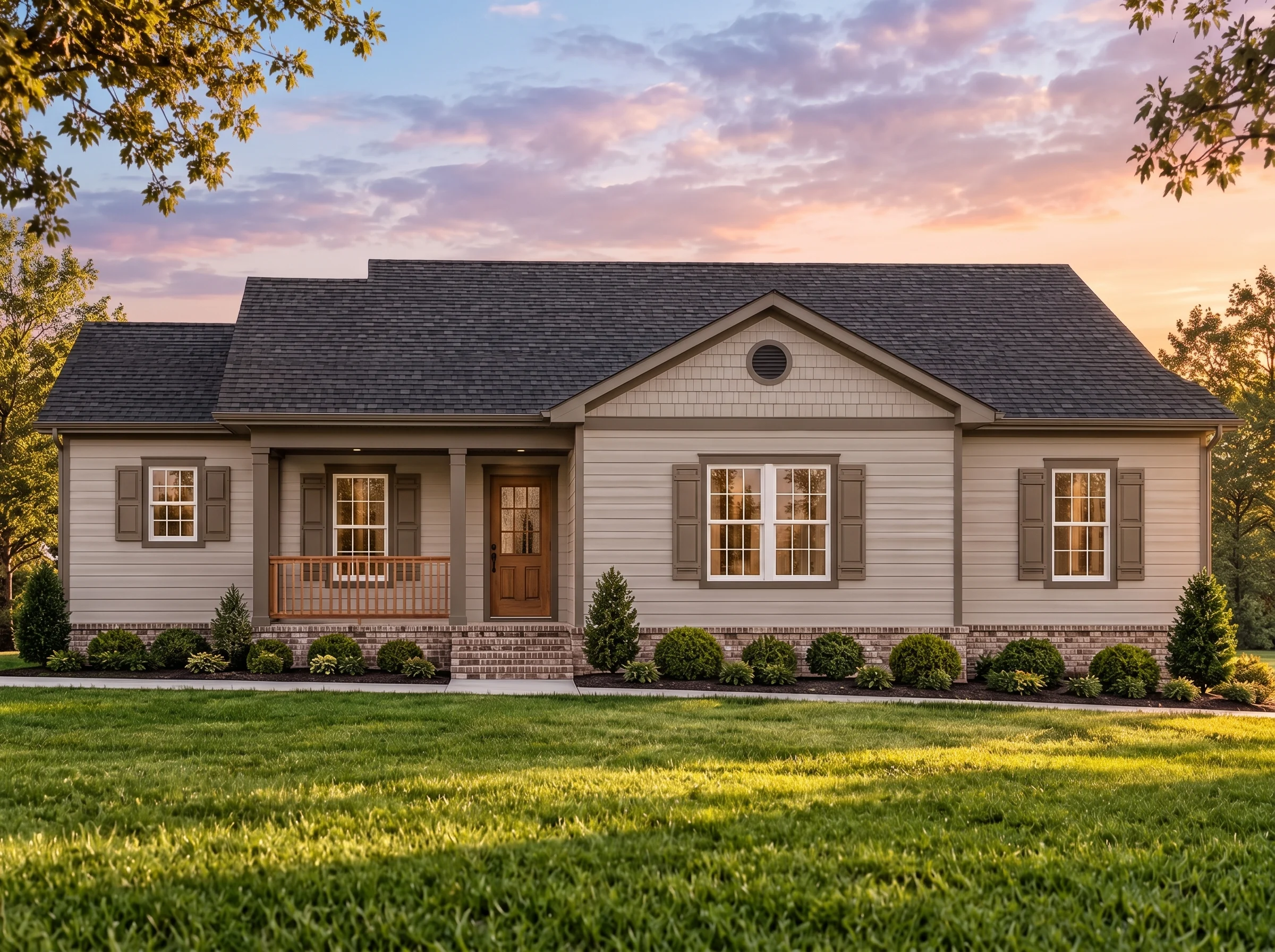Plan  15-1900 – The Monsoon |  Traditional Ranch – 3-Bed, 2-Bath, 2,654 SF - Mushroom Taupe, AI-generated exterior concept