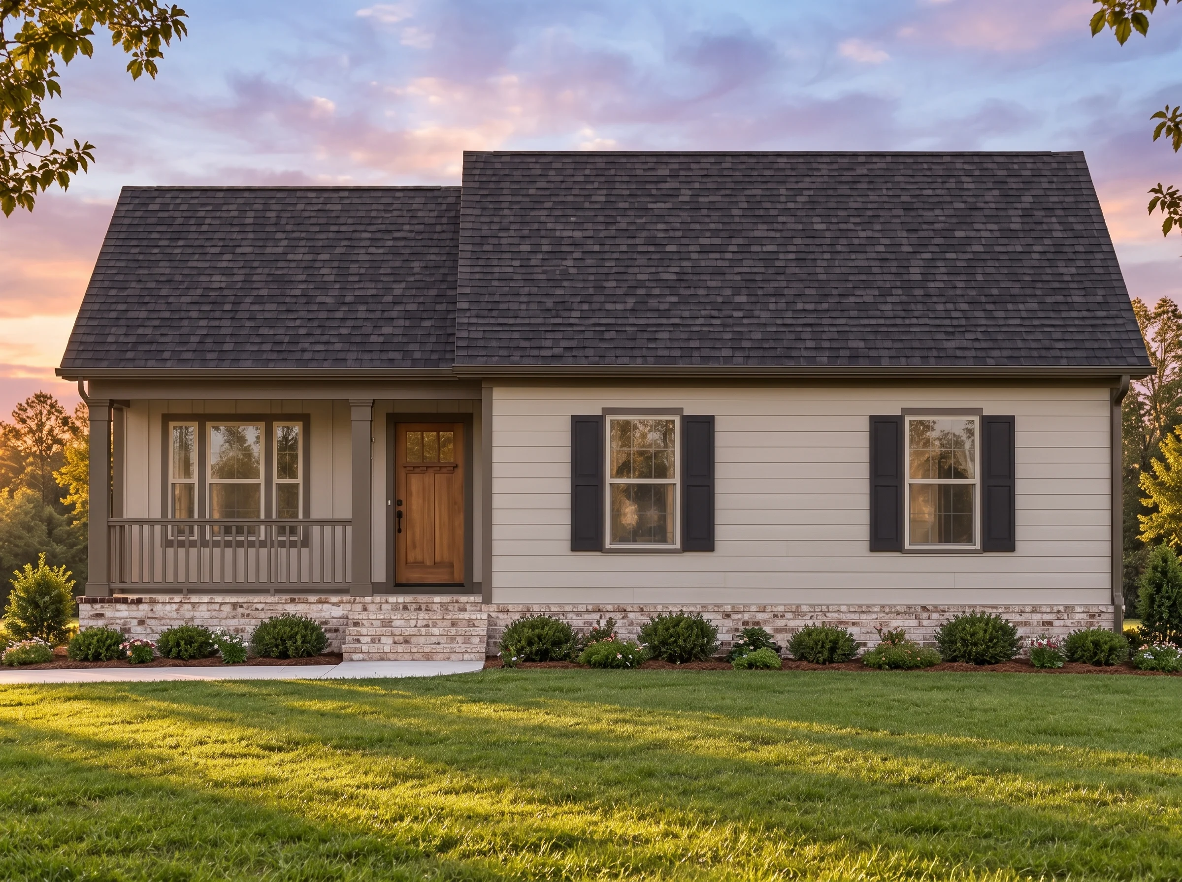Plan  15-1899 – Aster Ridge Farmhouse  | Cape Cod – 3-Bed, 2-Bath, 1,090 SF - Mushroom Taupe, AI-generated exterior concept
