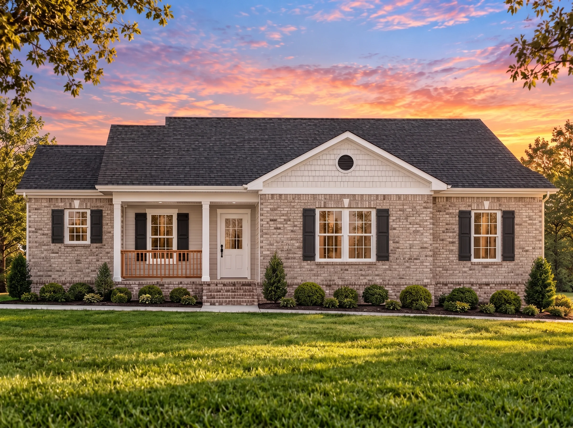 Plan  15-1900 – The Monsoon |  Traditional Ranch – 3-Bed, 2-Bath, 2,654 SF - Natural Brick, AI-generated exterior concept