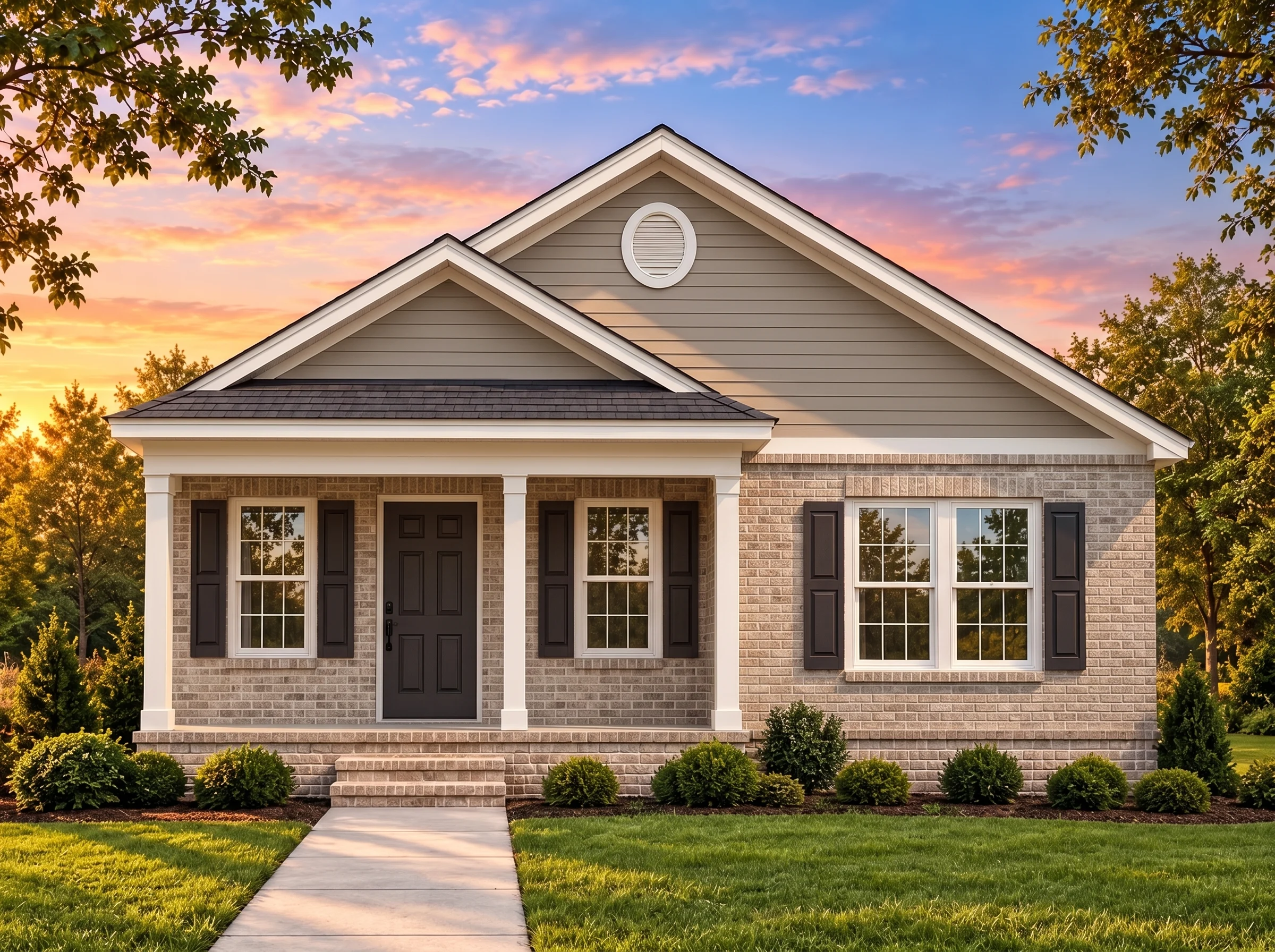 Plan  15-1901 – Martin Crossing |  Traditional Suburban – 3-Bed, 2-Bath, 1,130 SF - Natural Brick, AI-generated exterior concept