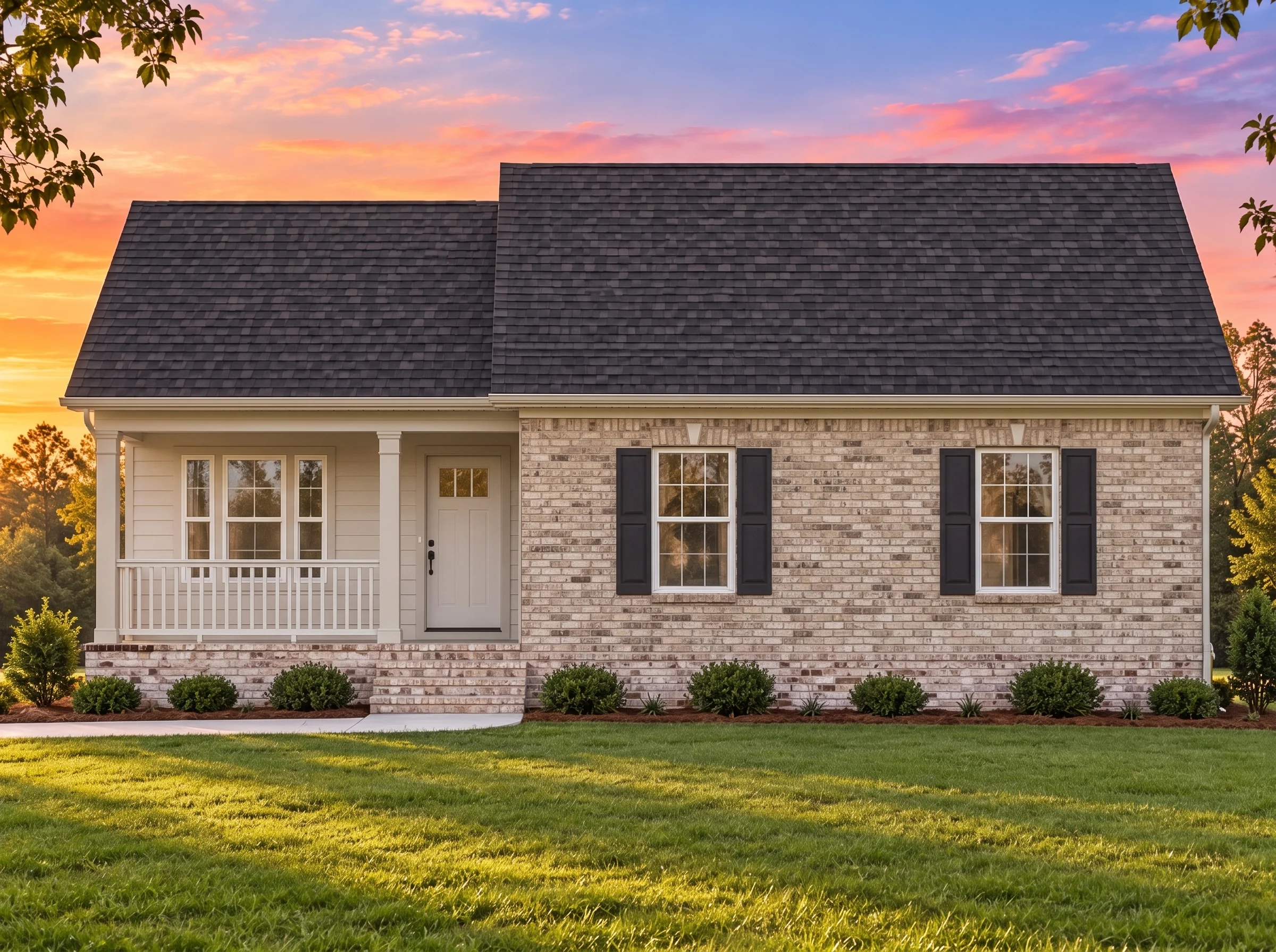 Plan  15-1899 – Aster Ridge Farmhouse  | Cape Cod – 3-Bed, 2-Bath, 1,090 SF - Natural Brick, AI-generated exterior concept