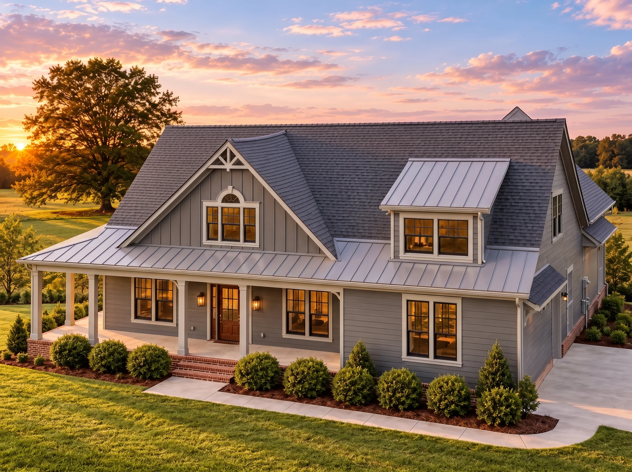 Plan  15-1929 – The Clark Station |  Modern Farmhouse – 3-Bed, 3-Bath, 3,188 SF - Warm Charcoal, AI-generated exterior concept