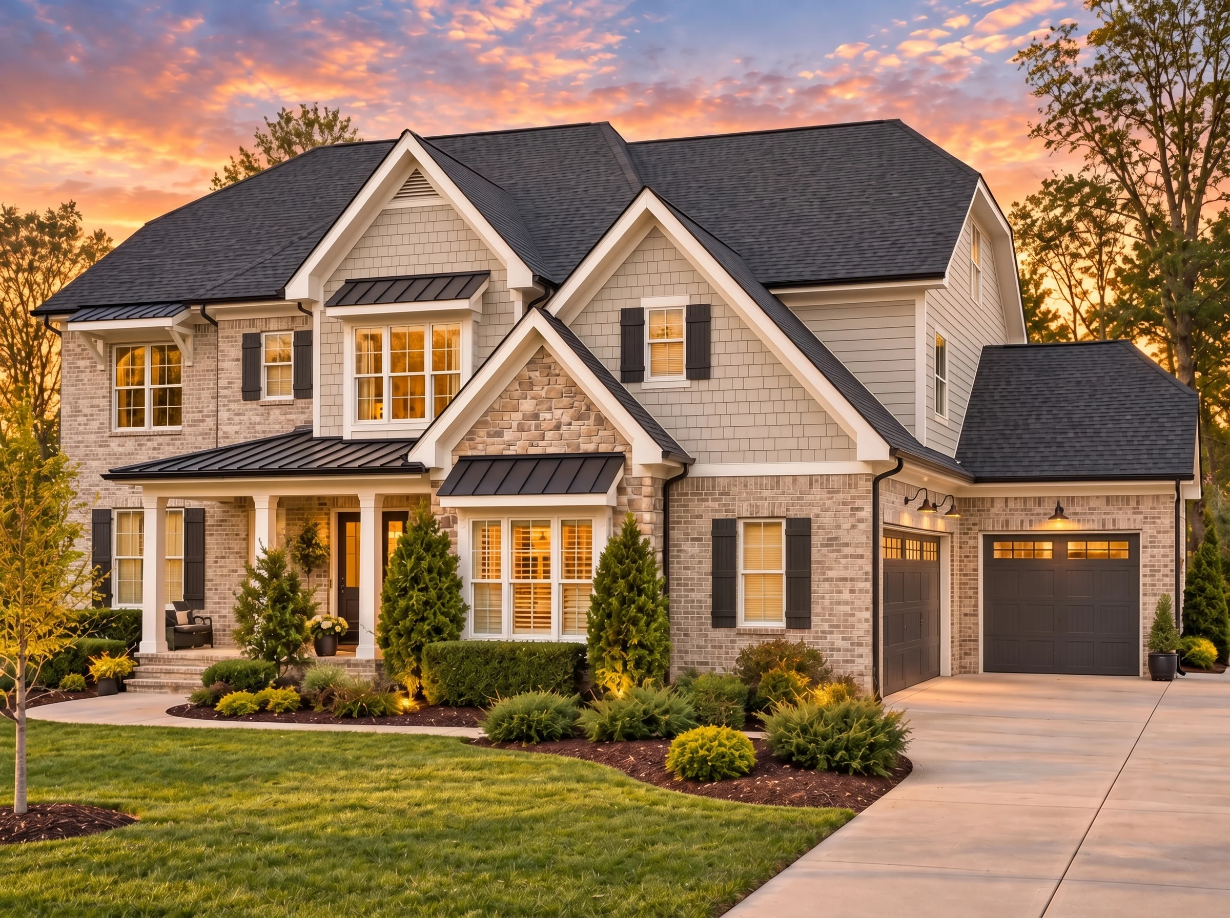 Plan  15-1919 – Robinson Place | New  American – 5-Bed, 4.5-Bath, 4,391 SF - Natural Brick, AI-generated exterior concept