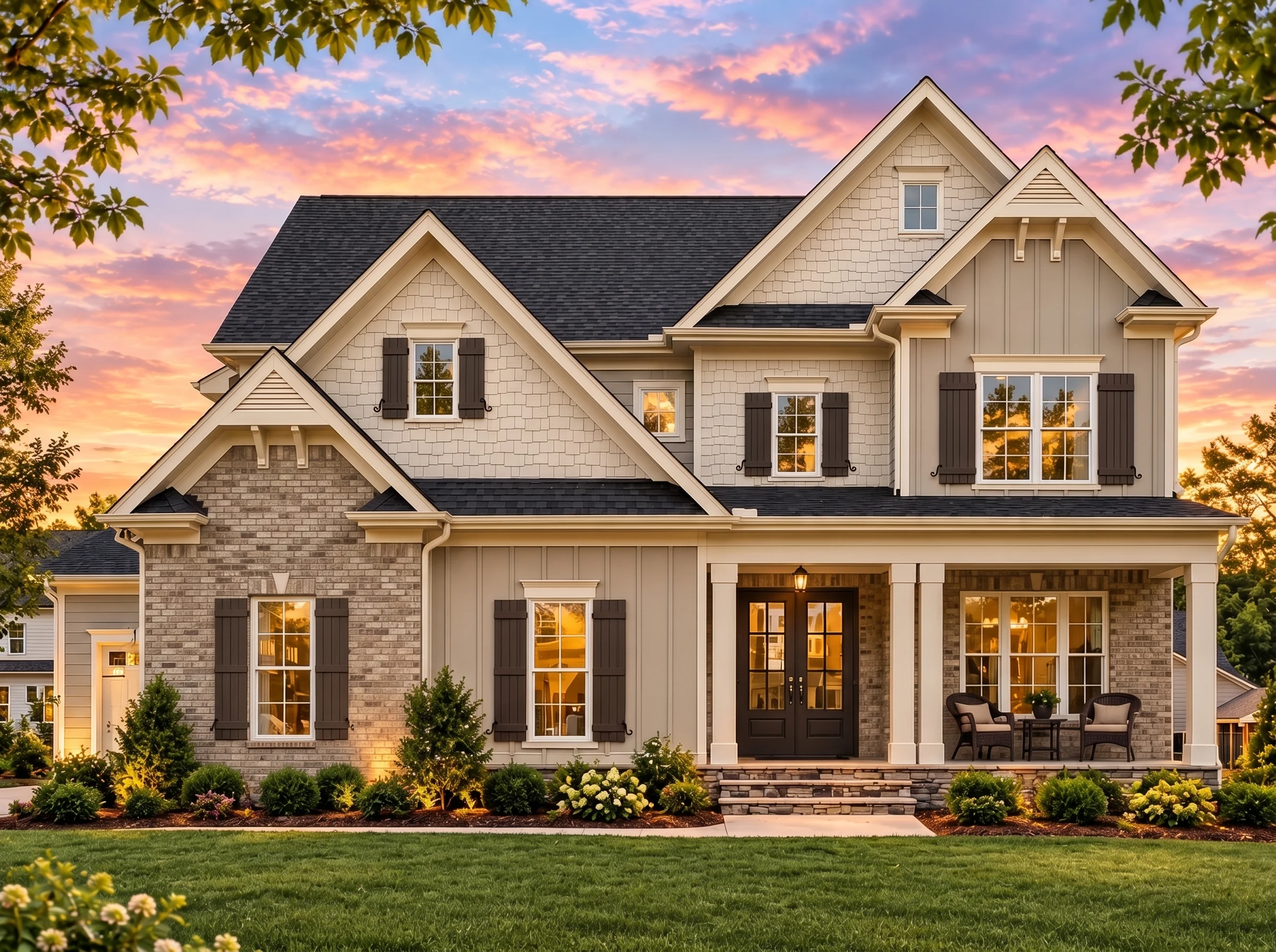 Plan  15-1920 – Aster Oak Estate |  New American – 4-Bed, 3.5-Bath, 2,919 SF - Natural Brick, AI-generated exterior concept