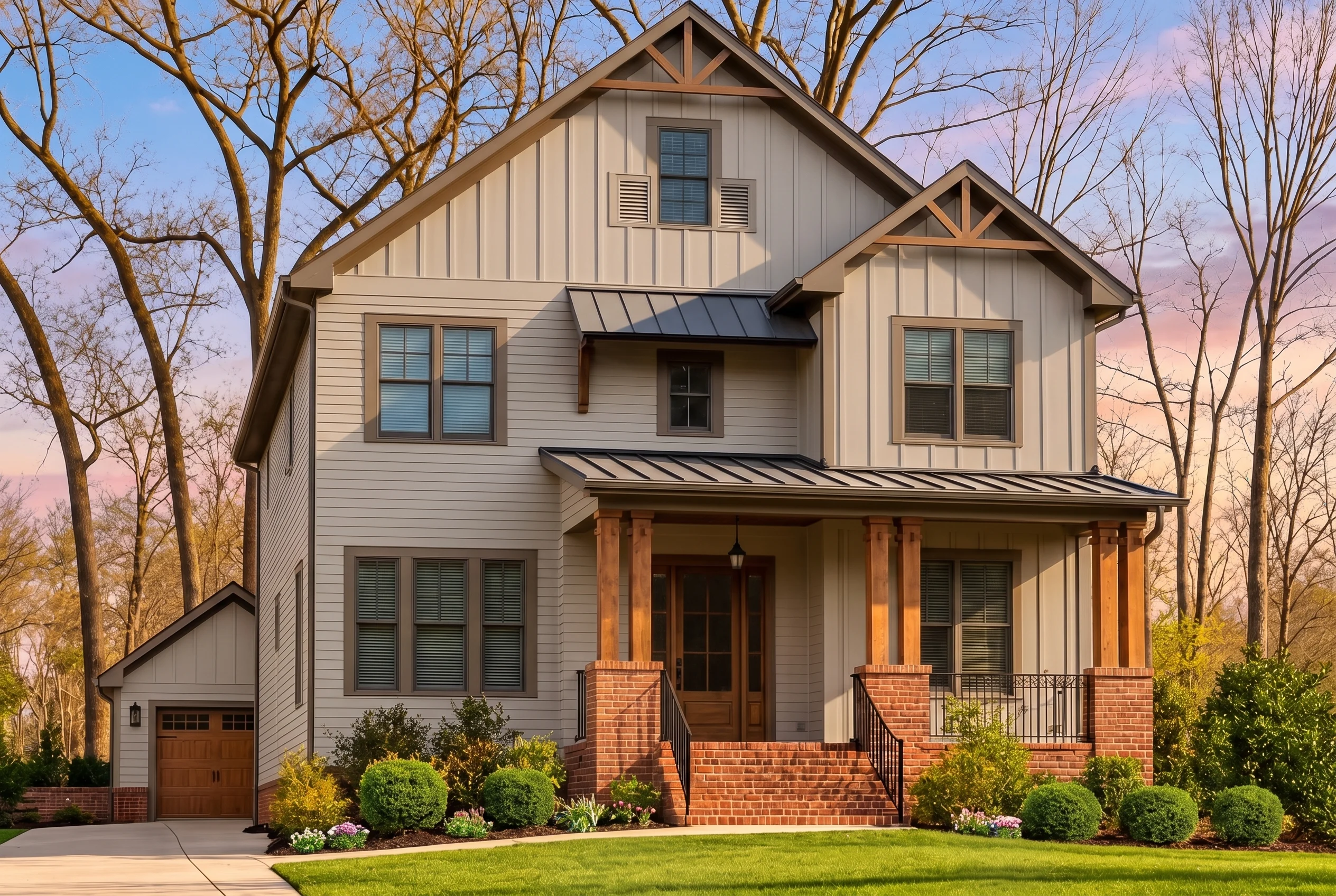 Plan  15-1926 – Auburn Point Farm |  Modern Farmhouse – 5-Bed, 4-Bath, 3,477 SF - Mushroom Taupe, AI-generated exterior concept