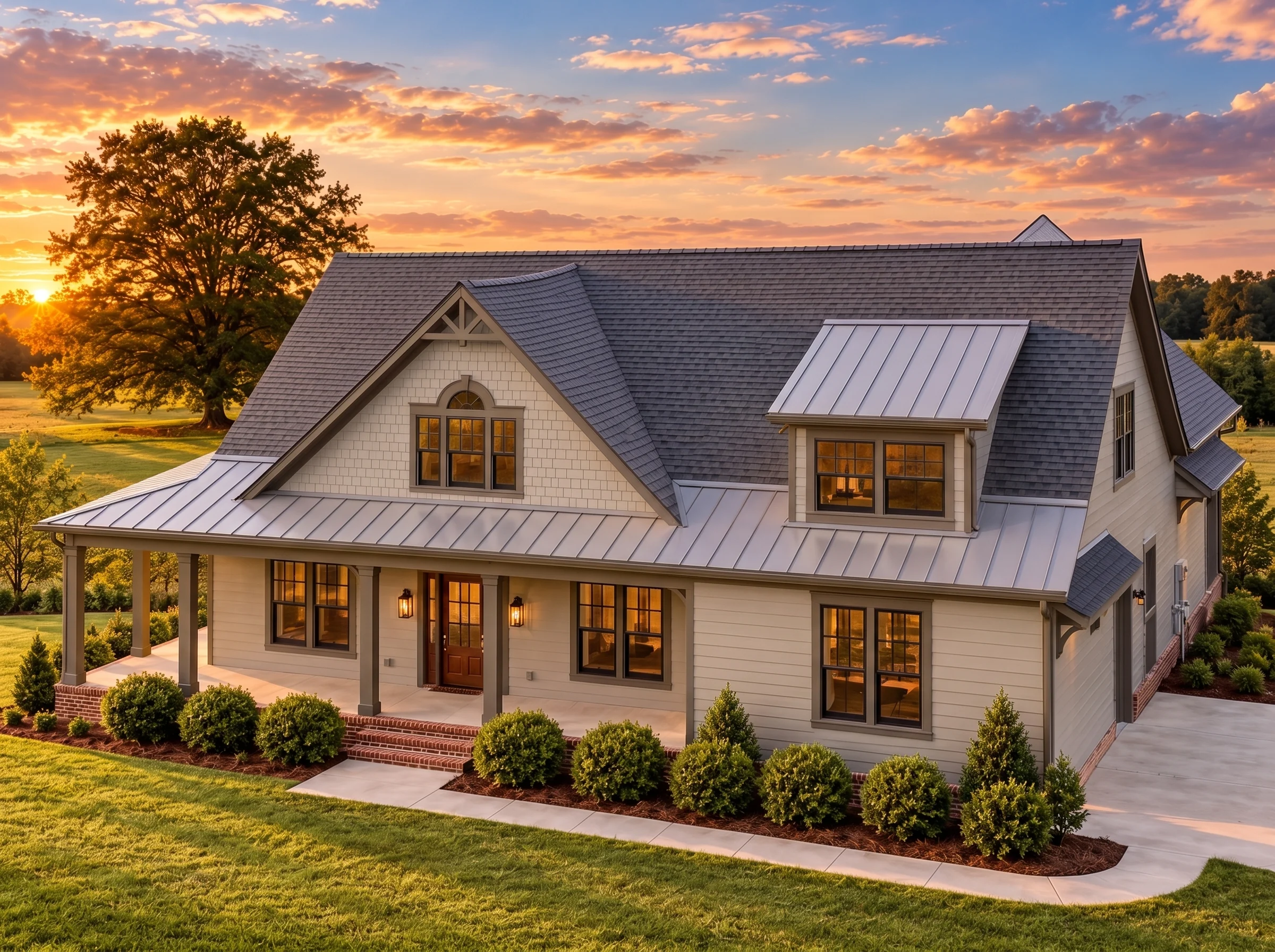 Plan  15-1929 – The Clark Station |  Modern Farmhouse – 3-Bed, 3-Bath, 3,188 SF - Mushroom Taupe, AI-generated exterior concept