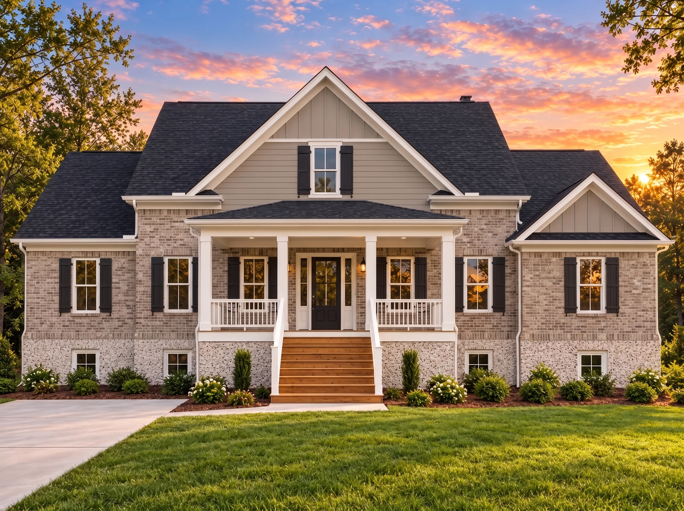 Plan  15-1925 – Auburn Brook Cottage  | Modern Farmhouse – 5-Bed, 4.5-Bath, 3,681 SF - Natural Brick, AI-generated exterior concept