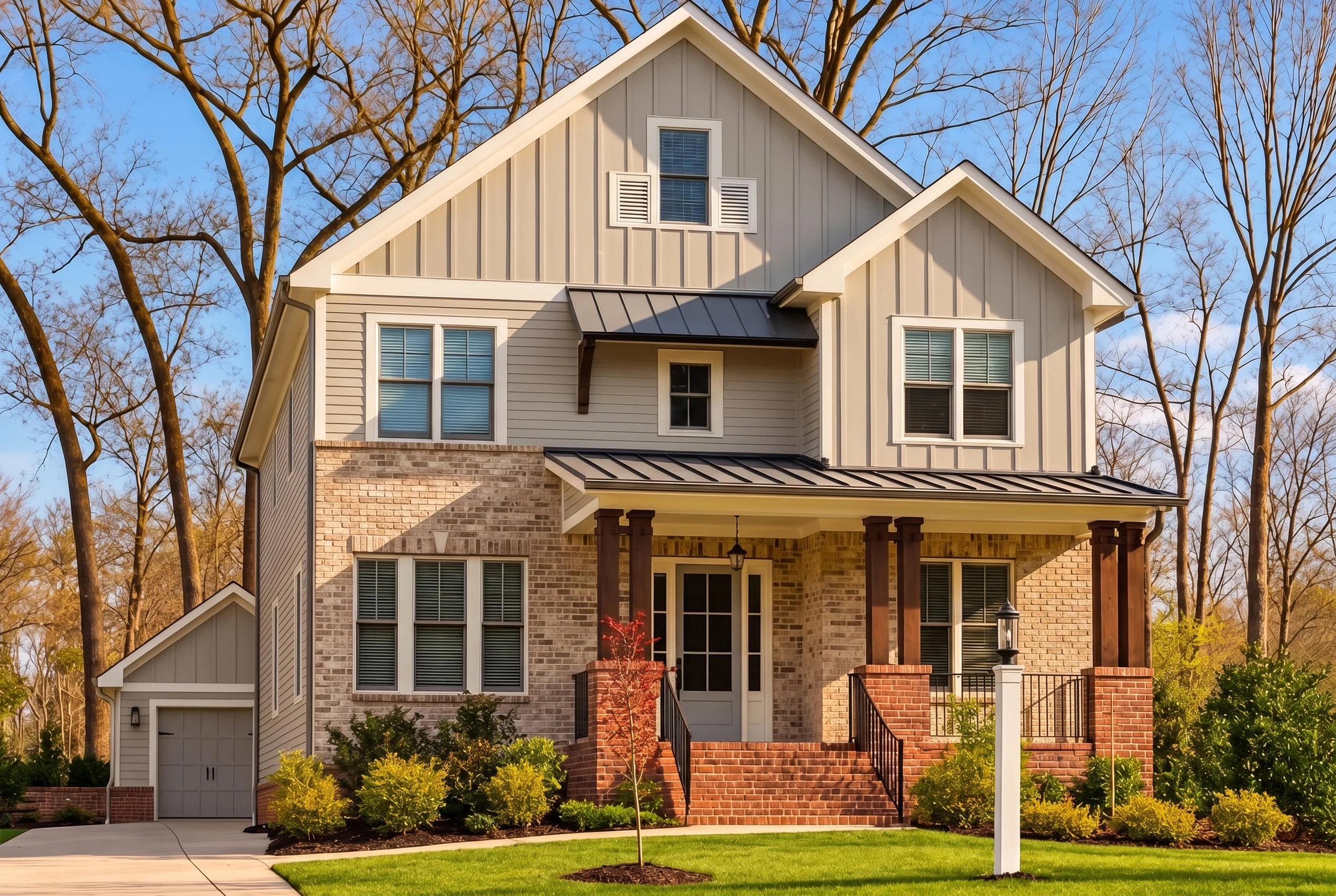 Plan  15-1926 – Auburn Point Farm |  Modern Farmhouse – 5-Bed, 4-Bath, 3,477 SF - Natural Brick, AI-generated exterior concept