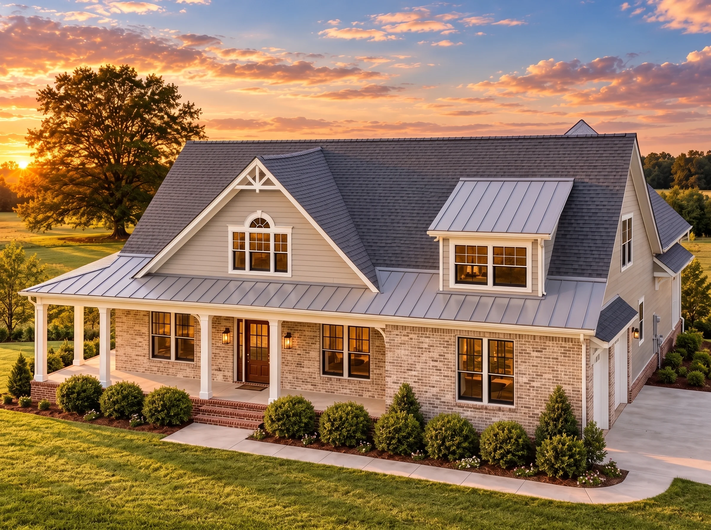 Plan  15-1929 – The Clark Station |  Modern Farmhouse – 3-Bed, 3-Bath, 3,188 SF - Natural Brick, AI-generated exterior concept