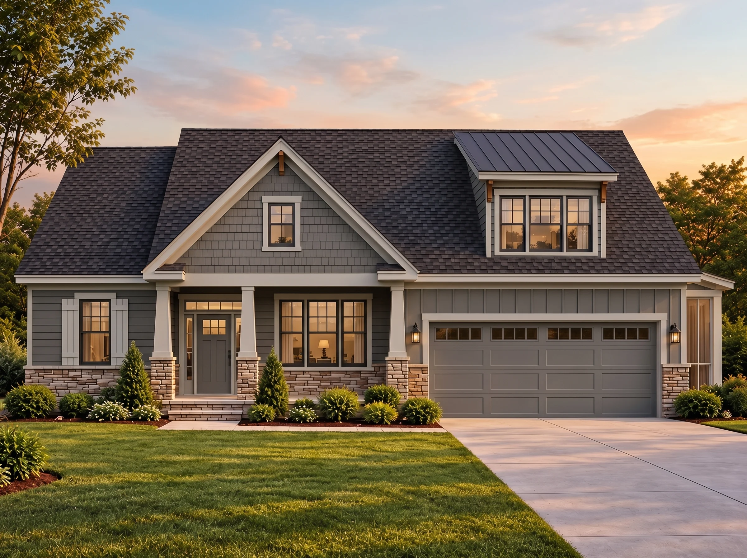 Plan  15-1942 – Lee Walk | New  American – 4-Bed, 3.5-Bath, 2,502 SF - Warm Charcoal, AI-generated exterior concept