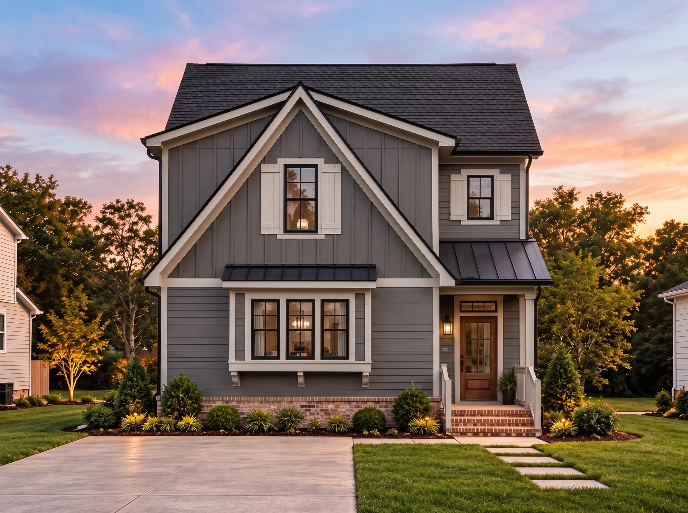 Plan  15-1950 – Auburn Hollow Place  | Modern Farmhouse – 3-Bed, 2.5-Bath, 3,409 SF - Warm Charcoal, AI-generated exterior concept