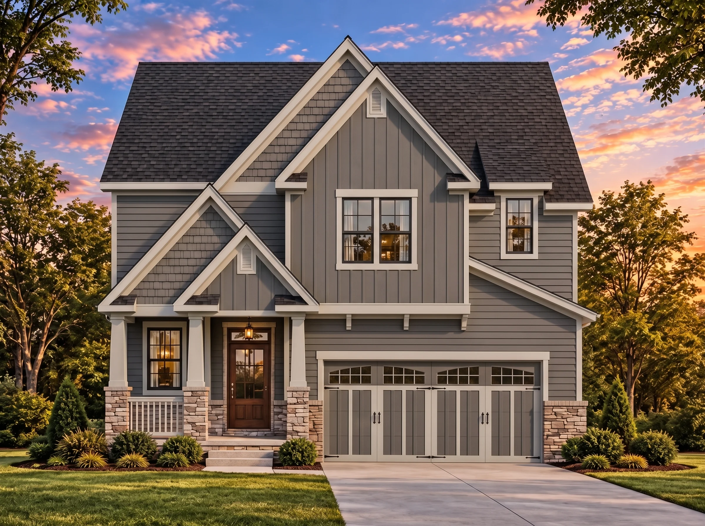 Plan  15-1957 – Aster Grove Haven |  New American – 3-Bed, 0.5-Bath, 2,540 SF - Warm Charcoal, AI-generated exterior concept