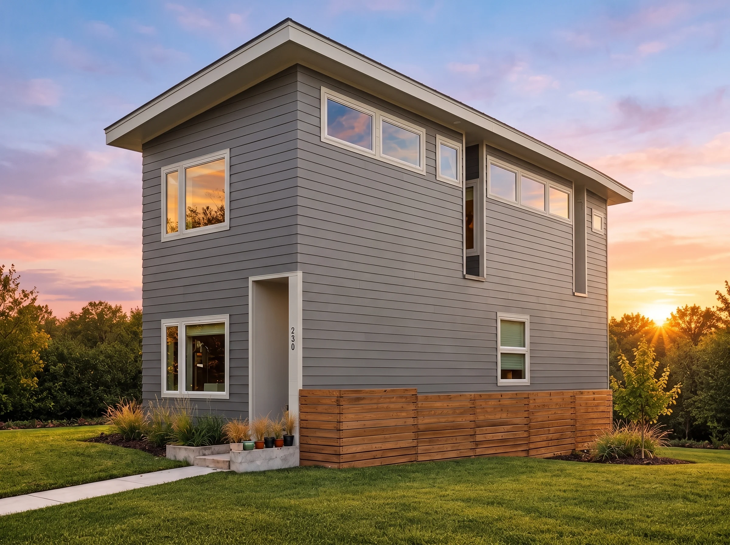Plan  15-1970 – HomyNest |  Contemporary – 3-Bed, 3-Bath, 2,114 SF - Warm Charcoal, AI-generated exterior concept