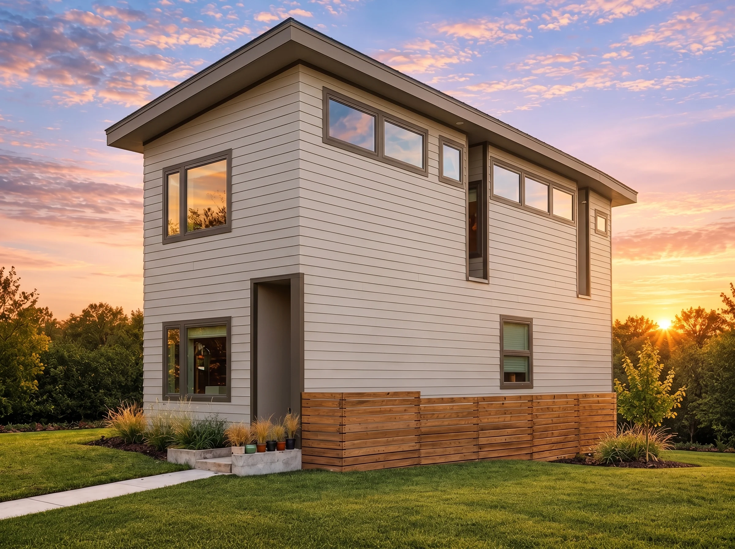 Plan  15-1970 – HomyNest |  Contemporary – 3-Bed, 3-Bath, 2,114 SF - Mushroom Taupe, AI-generated exterior concept