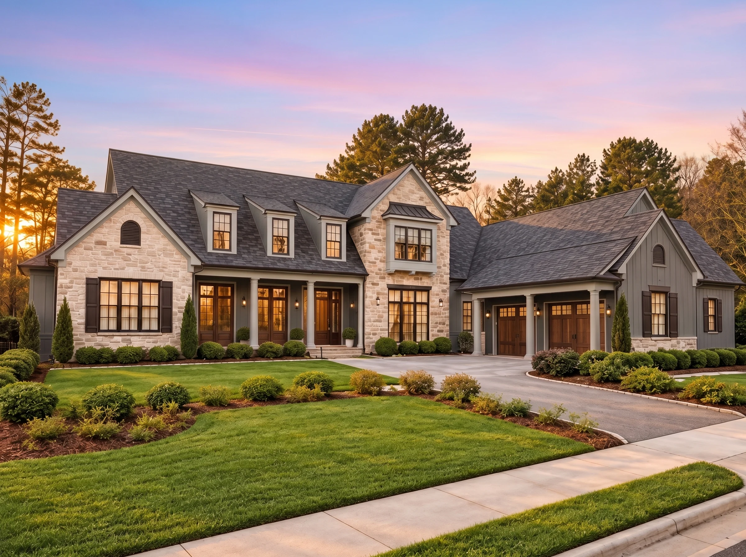 Plan  15-2010 – Young Meadow | New  American – 3-Bed, 3.5-Bath, 4,906 SF - Warm Charcoal, AI-generated exterior concept