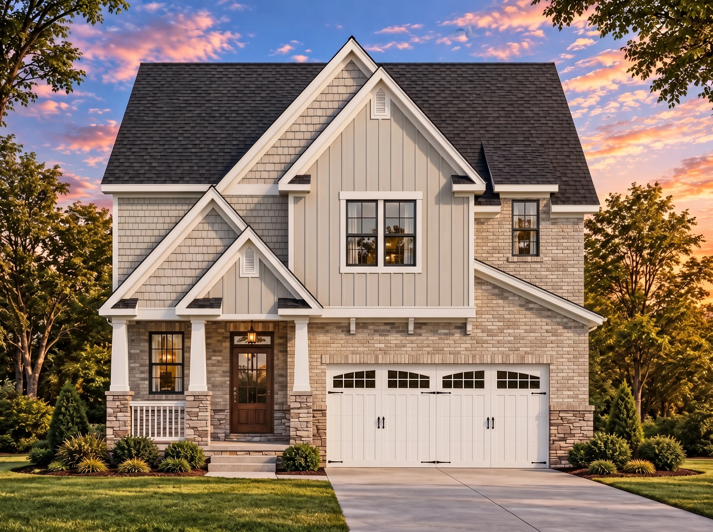 Plan  15-1957 – Aster Grove Haven |  New American – 3-Bed, 0.5-Bath, 2,540 SF - Natural Brick, AI-generated exterior concept
