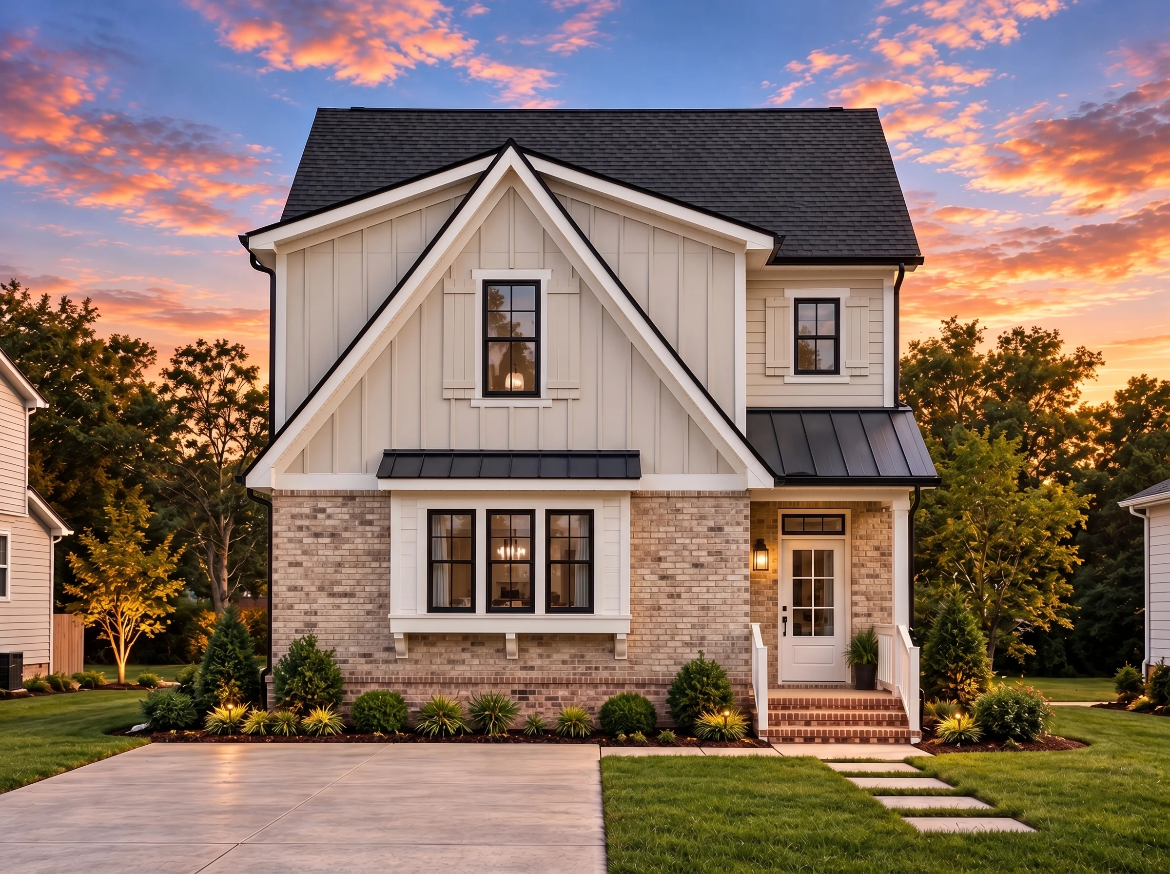 Plan  15-1950 – Auburn Hollow Place  | Modern Farmhouse – 3-Bed, 2.5-Bath, 3,409 SF - Natural Brick, AI-generated exterior concept