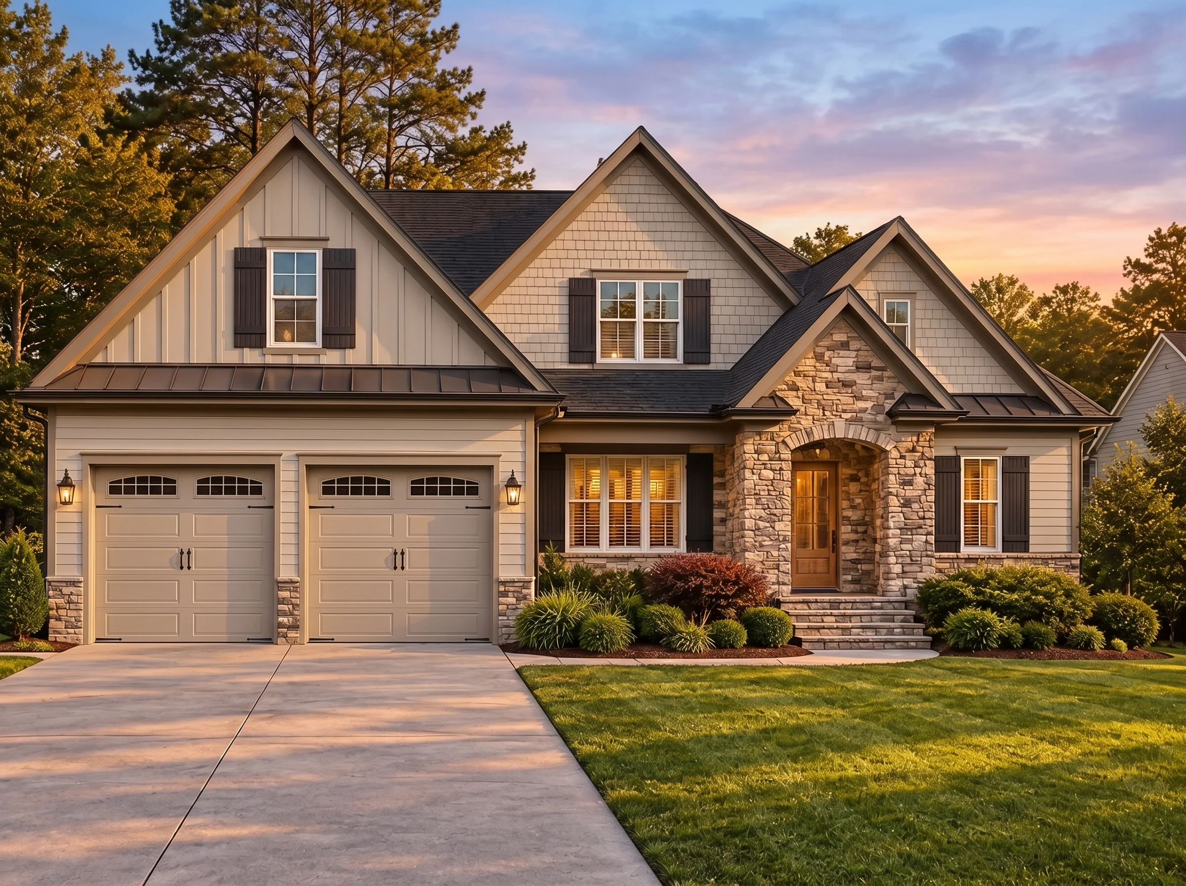 Plan  15-1941 – Aster Lane Retreat |  New American – 4-Bed, 4-Bath, 2,930 SF - Mushroom Taupe, AI-generated exterior concept