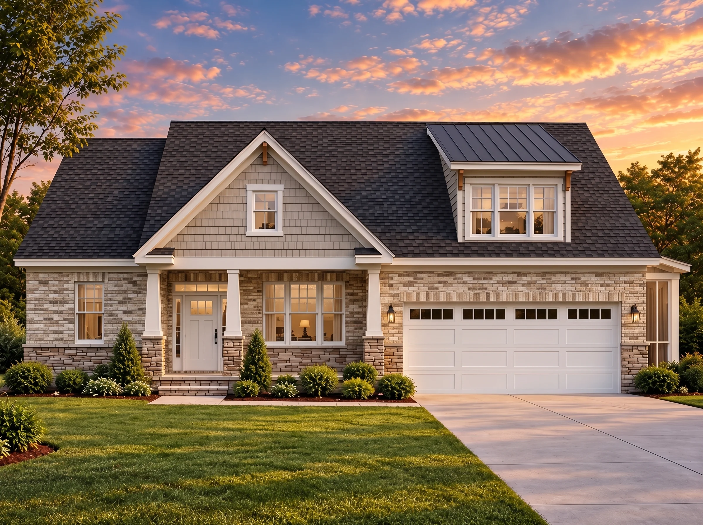 Plan  15-1942 – Lee Walk | New  American – 4-Bed, 3.5-Bath, 2,502 SF - Natural Brick, AI-generated exterior concept