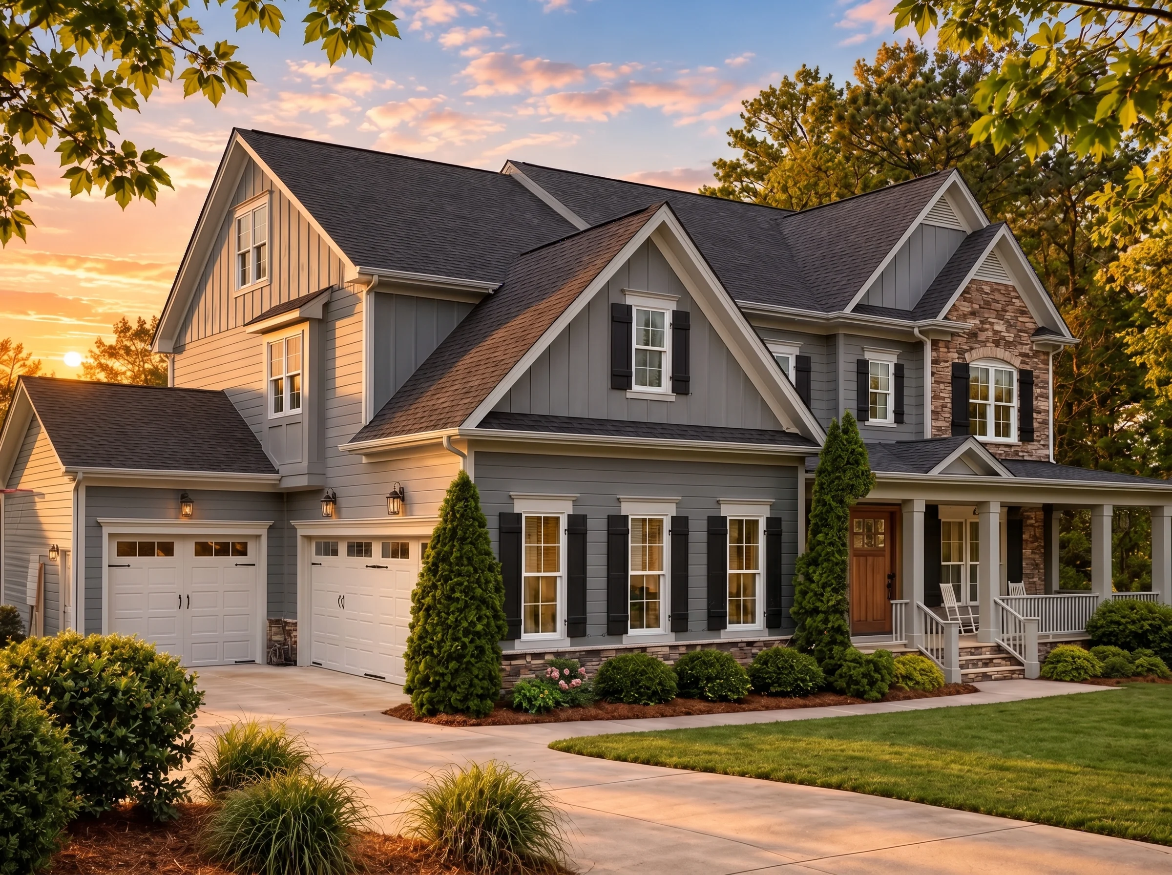 Plan  15-2032 – The Wright Manor |  New American – 5-Bed, 4.5-Bath, 3,782 SF - Warm Charcoal, AI-generated exterior concept