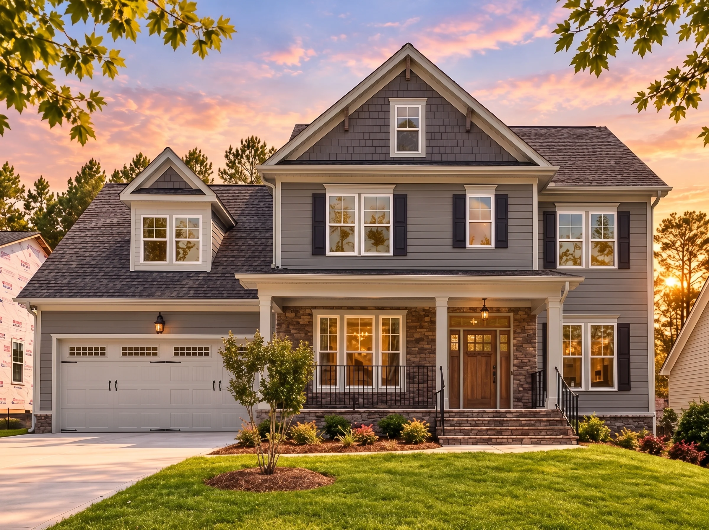 Plan  15-2051 – Aster Creek House |  New American – 4-Bed, 5-Bath, 3,014 SF - Warm Charcoal, AI-generated exterior concept