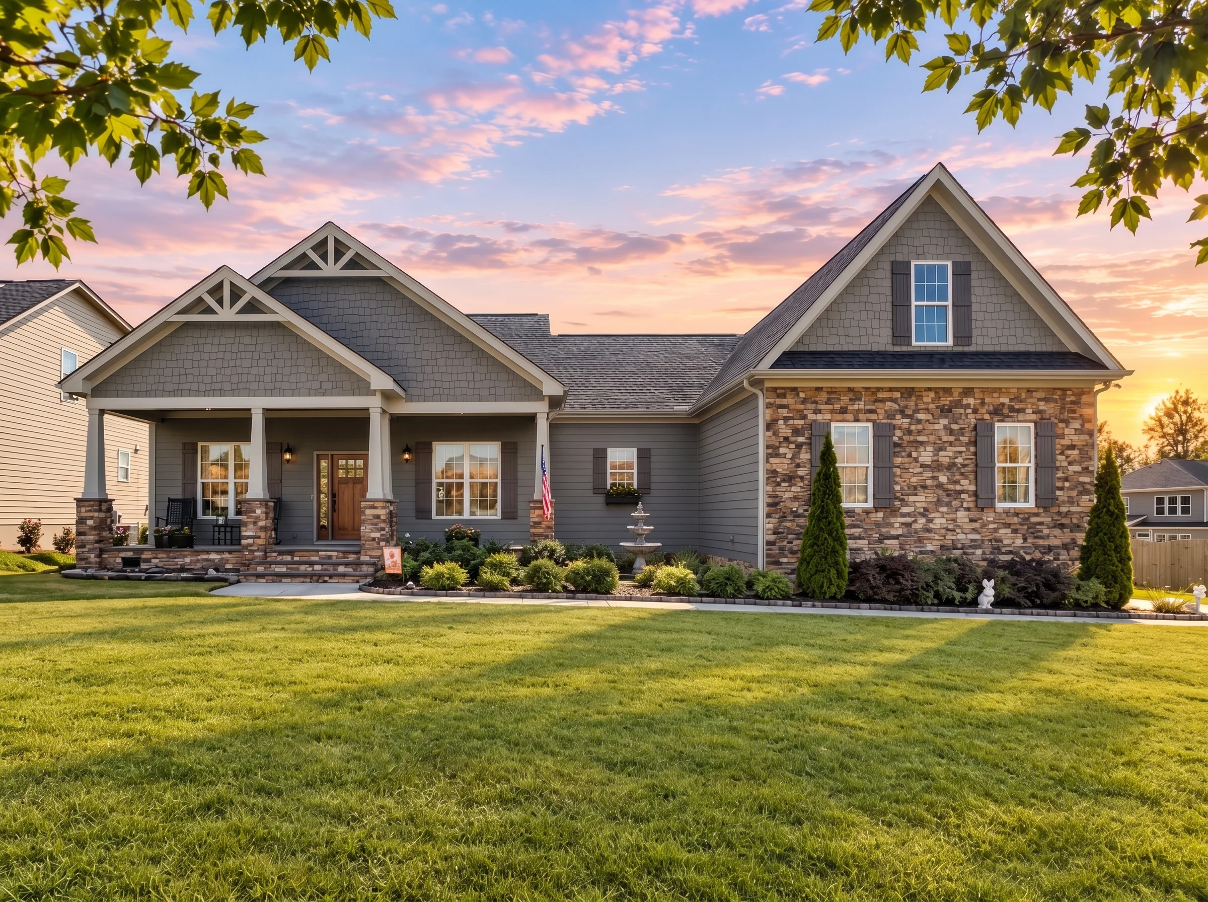 Plan  15-2052 – Aster Cove Farm |  Traditional Ranch – 3-Bed, 2-Bath, 1,979 SF - Warm Charcoal, AI-generated exterior concept