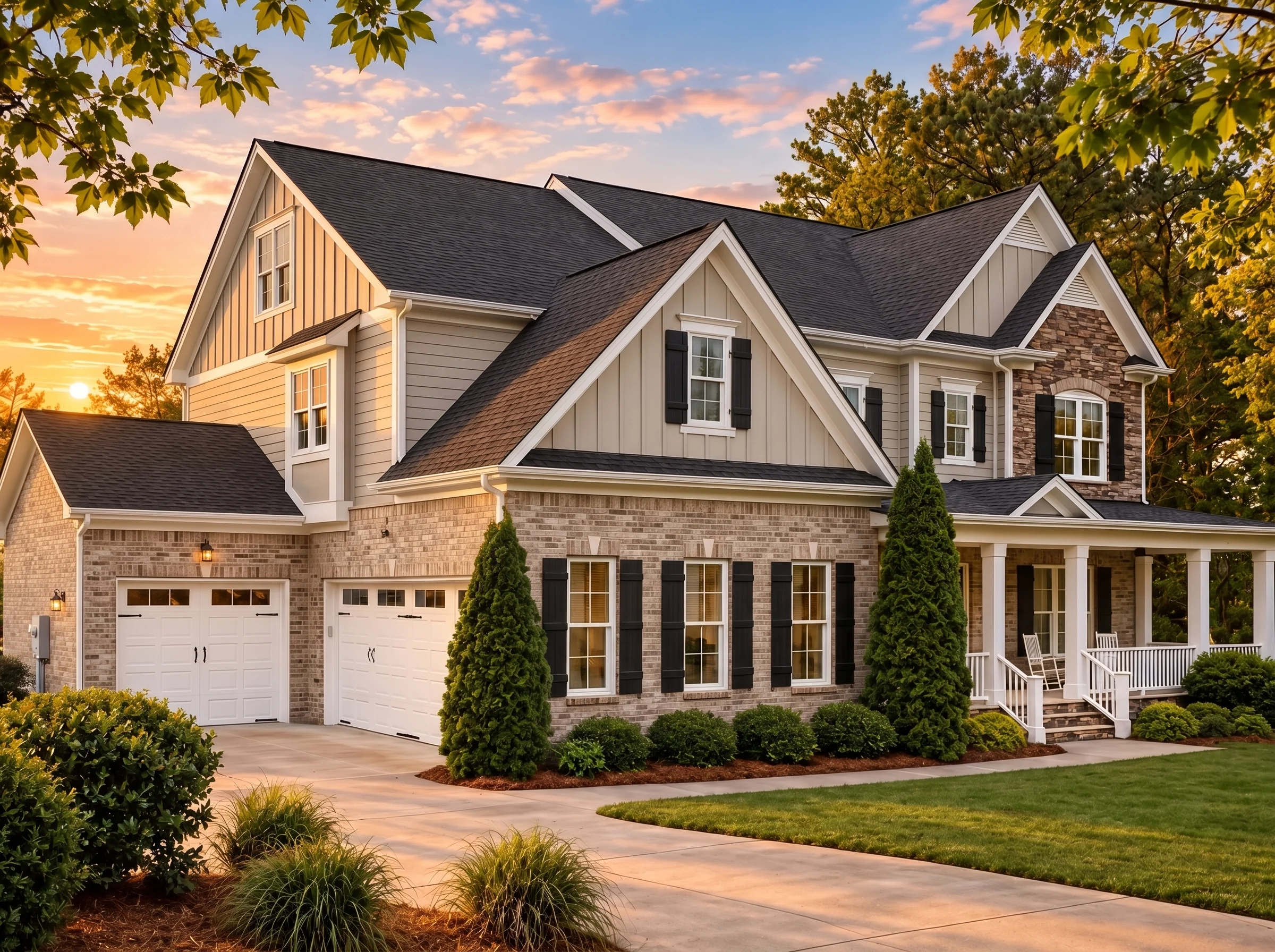Plan  15-2032 – The Wright Manor |  New American – 5-Bed, 4.5-Bath, 3,782 SF - Natural Brick, AI-generated exterior concept