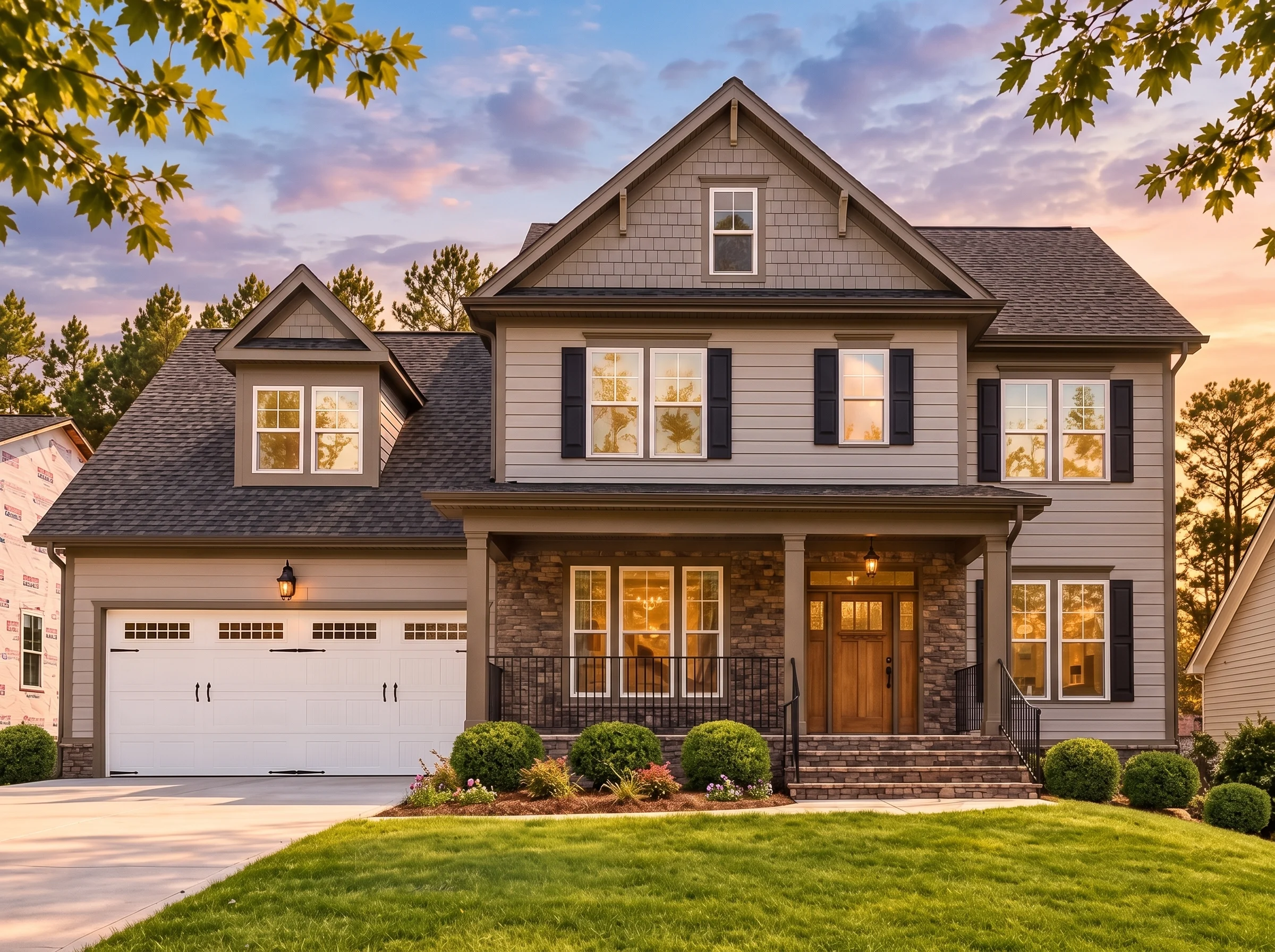 Plan  15-2051 – Aster Creek House |  New American – 4-Bed, 5-Bath, 3,014 SF - Mushroom Taupe, AI-generated exterior concept