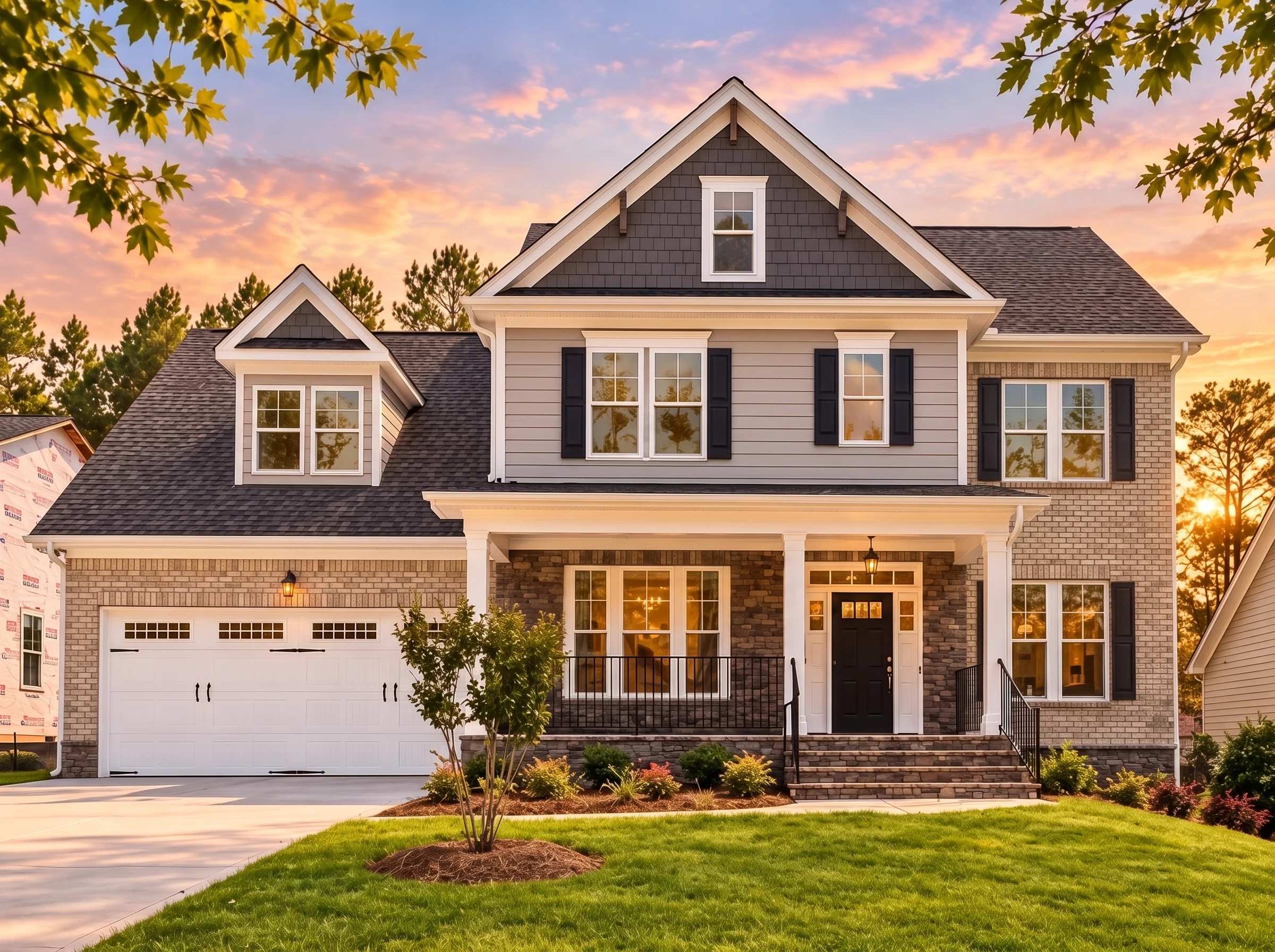 Plan  15-2051 – Aster Creek House |  New American – 4-Bed, 5-Bath, 3,014 SF - Natural Brick, AI-generated exterior concept