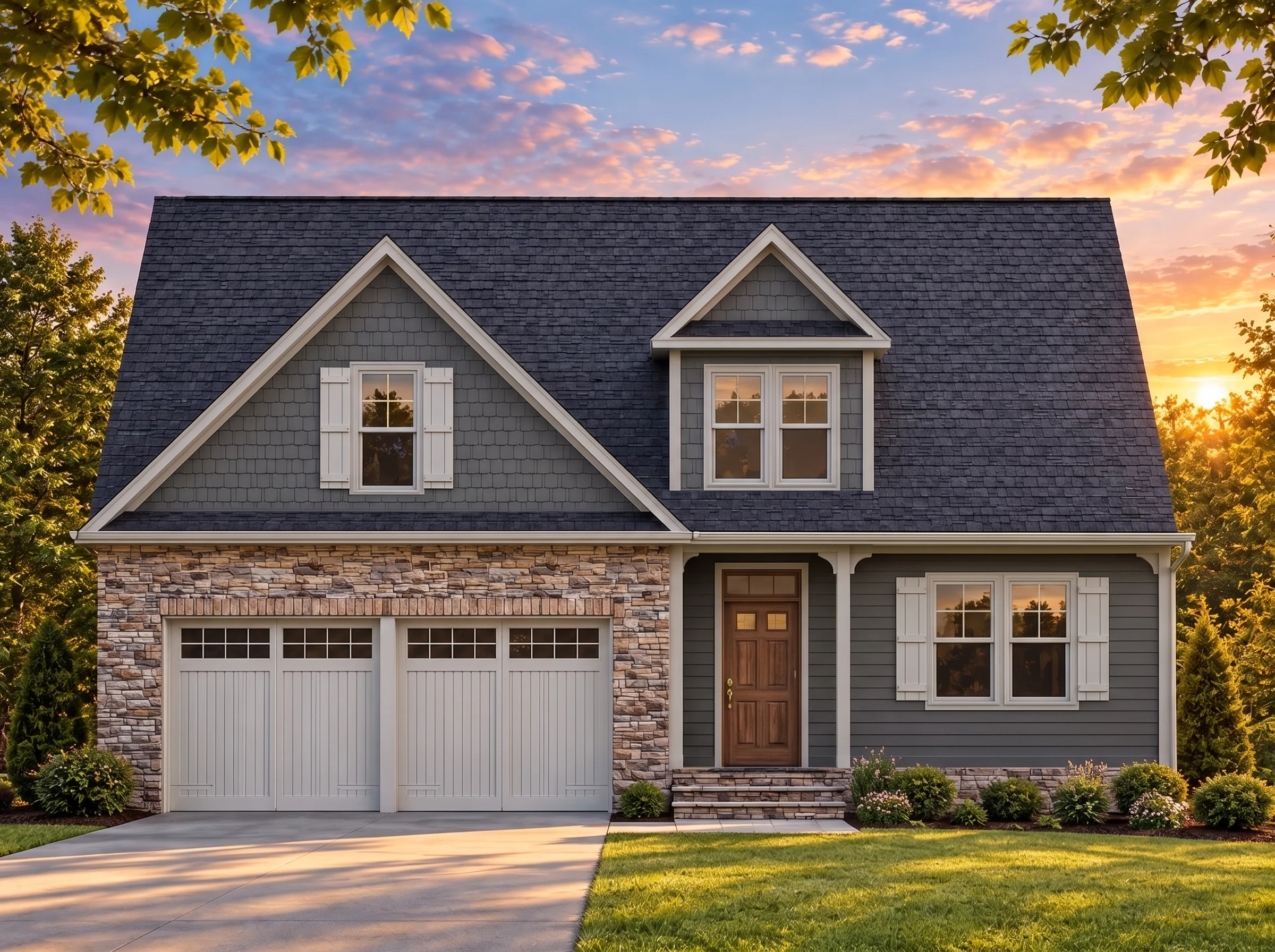 Plan  15-2055 – The Cottage | Cape  Cod – 3-Bed, 2.5-Bath, 2,655 SF - Warm Charcoal, AI-generated exterior concept