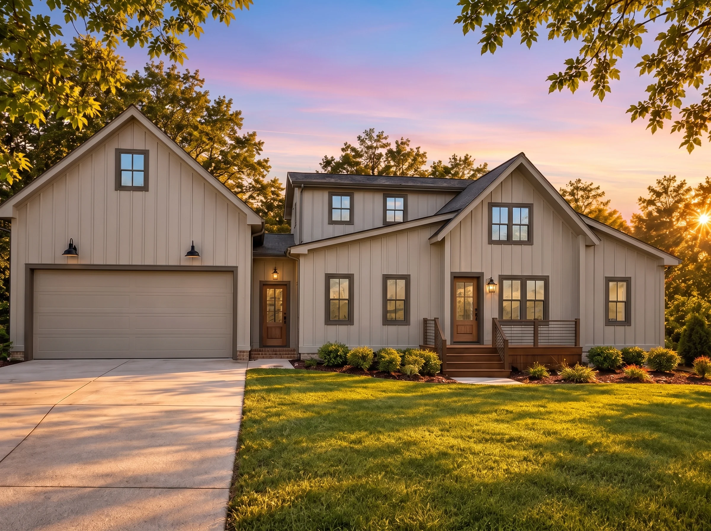 Plan  15-2067 – Auburn Grove Estate  | Modern Farmhouse – 3-Bed, 2.5-Bath, 4,293 SF - Mushroom Taupe, AI-generated exterior concept