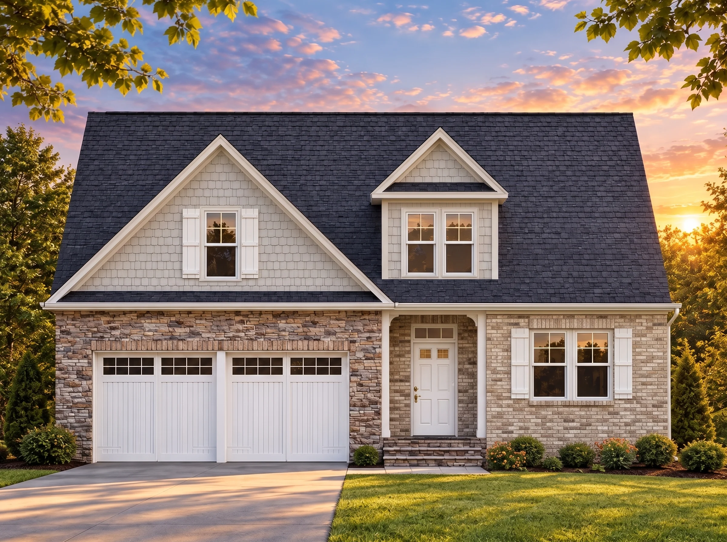 Plan  15-2055 – The Cottage | Cape  Cod – 3-Bed, 2.5-Bath, 2,655 SF - Natural Brick, AI-generated exterior concept