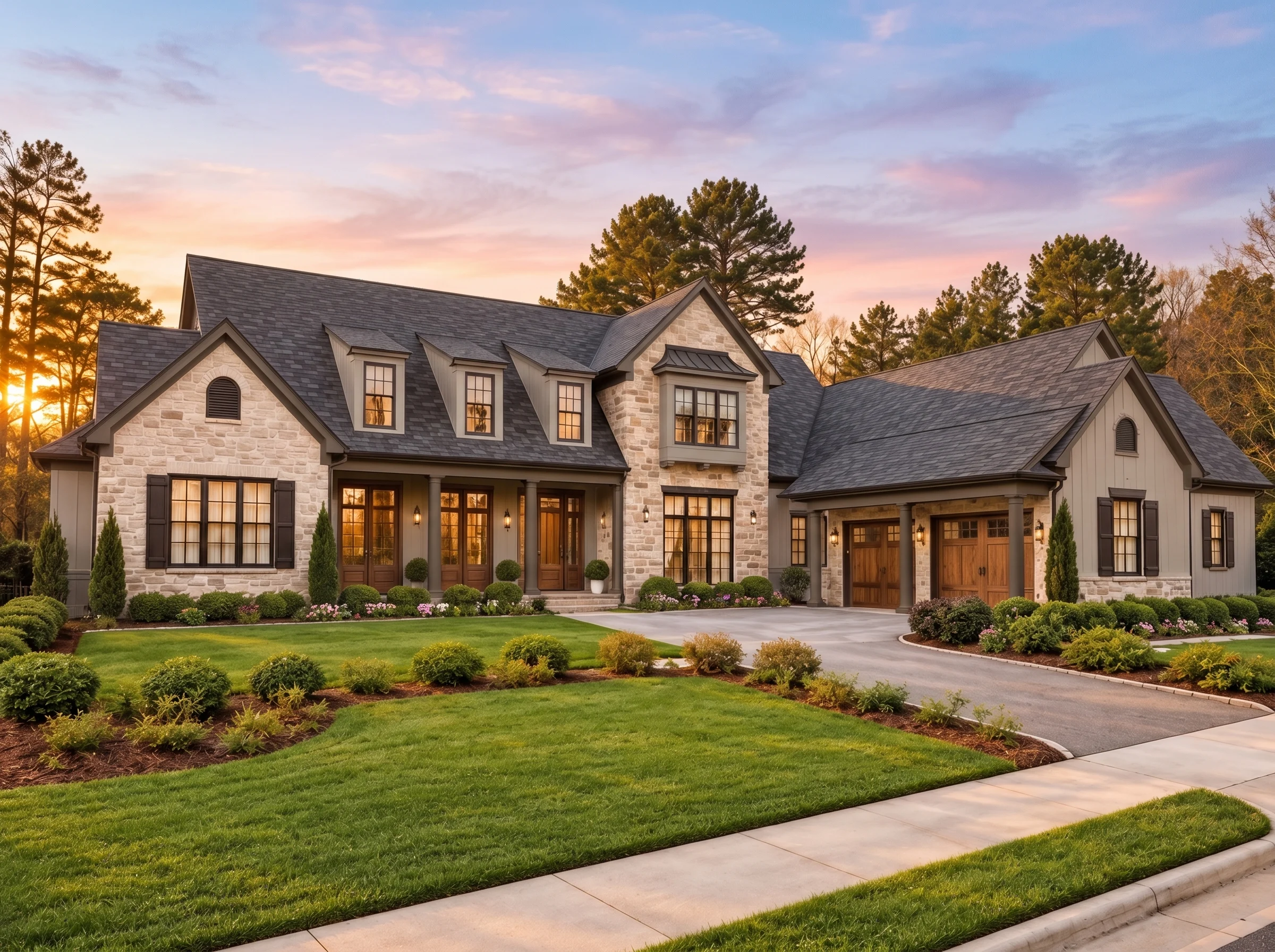 Plan  15-2010 – Young Meadow | New  American – 3-Bed, 3.5-Bath, 4,906 SF - Mushroom Taupe, AI-generated exterior concept