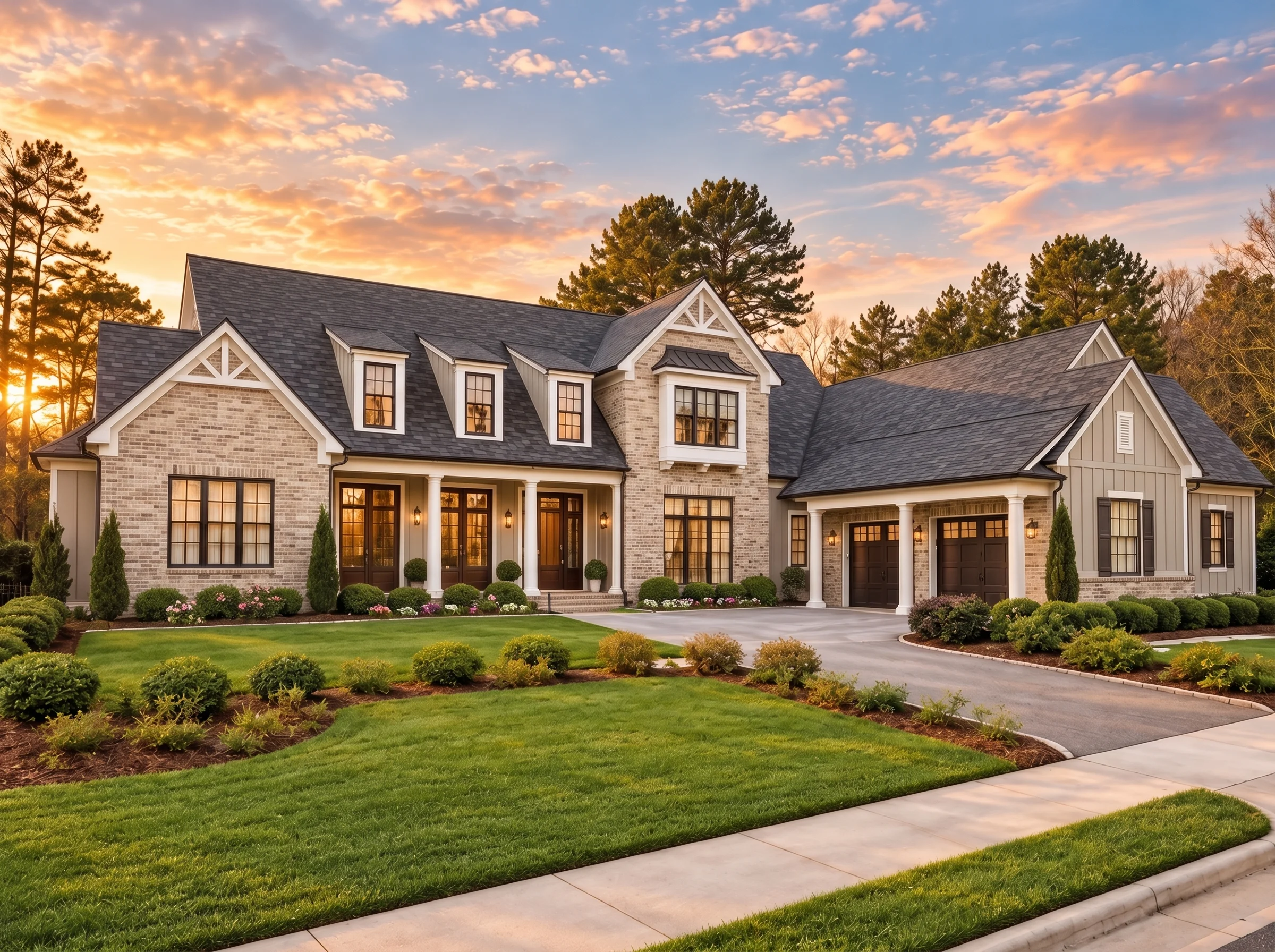 Plan  15-2010 – Young Meadow | New  American – 3-Bed, 3.5-Bath, 4,906 SF - Natural Brick, AI-generated exterior concept