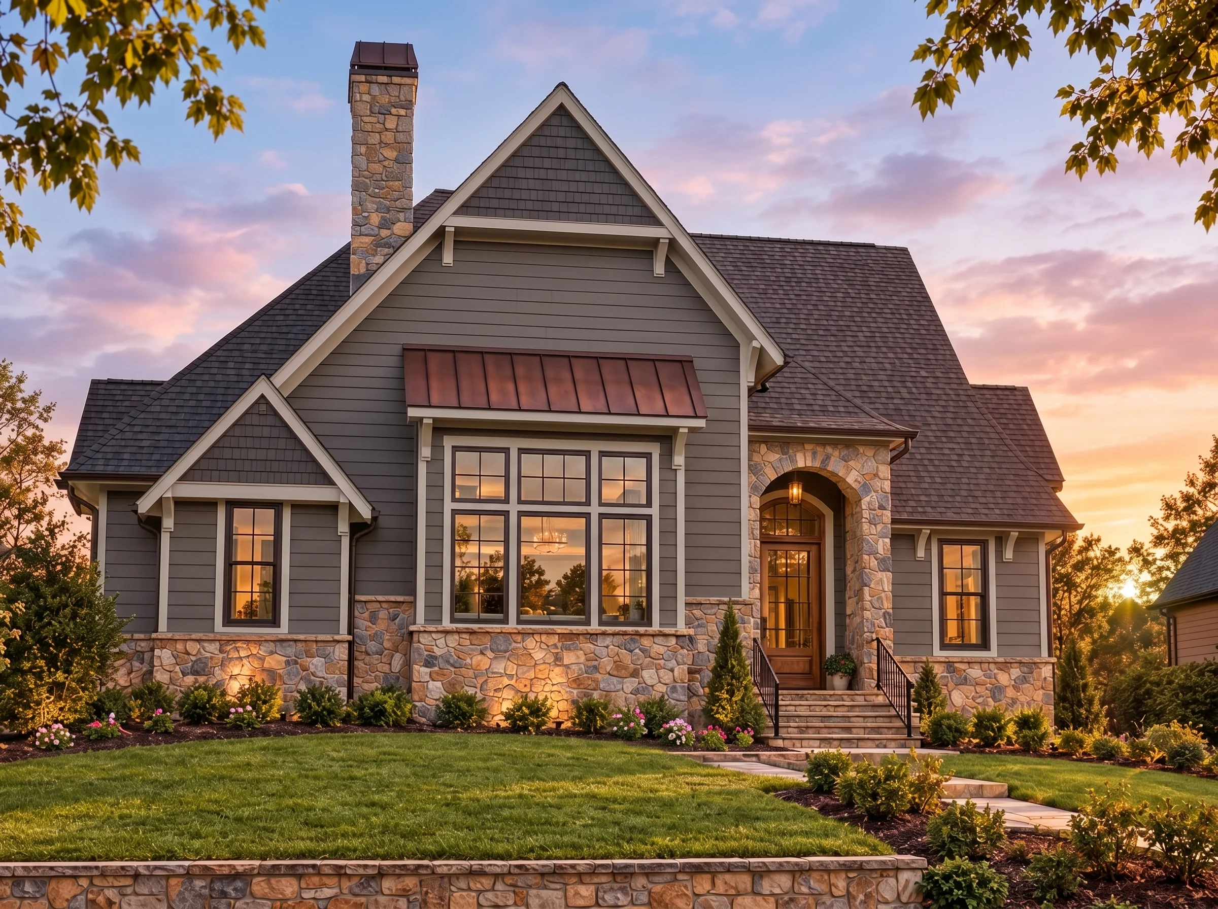 Plan  15-2074 – Scott Place | Modern  Farmhouse – 3-Bed, 3.5-Bath, 1,890 SF - Warm Charcoal, AI-generated exterior concept