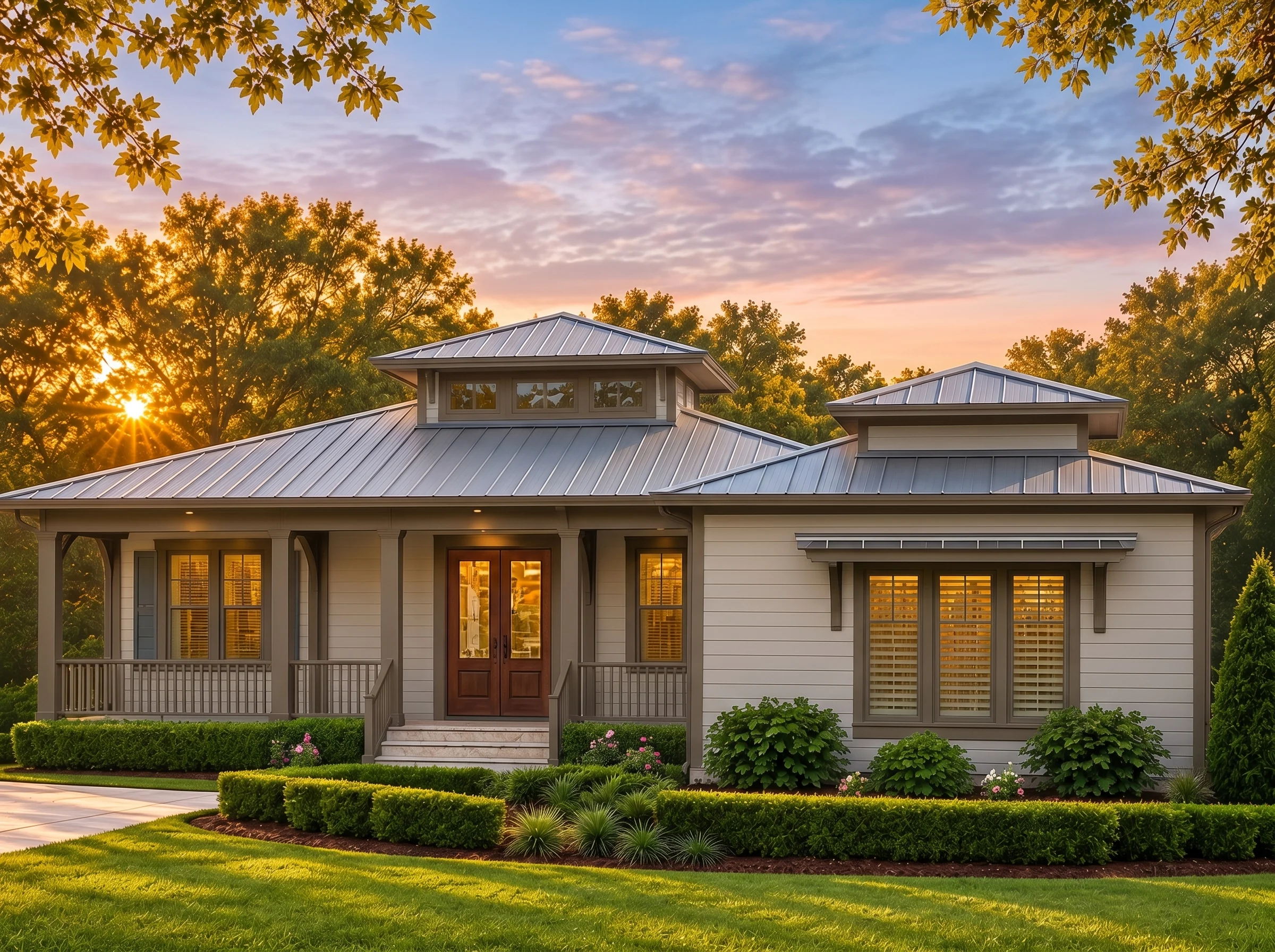 Plan  16-1012 – Aster Willow Homestead  | Coastal Cottage – 4-Bed, 5.5-Bath, 3,759 SF - Mushroom Taupe, AI-generated exterior concept