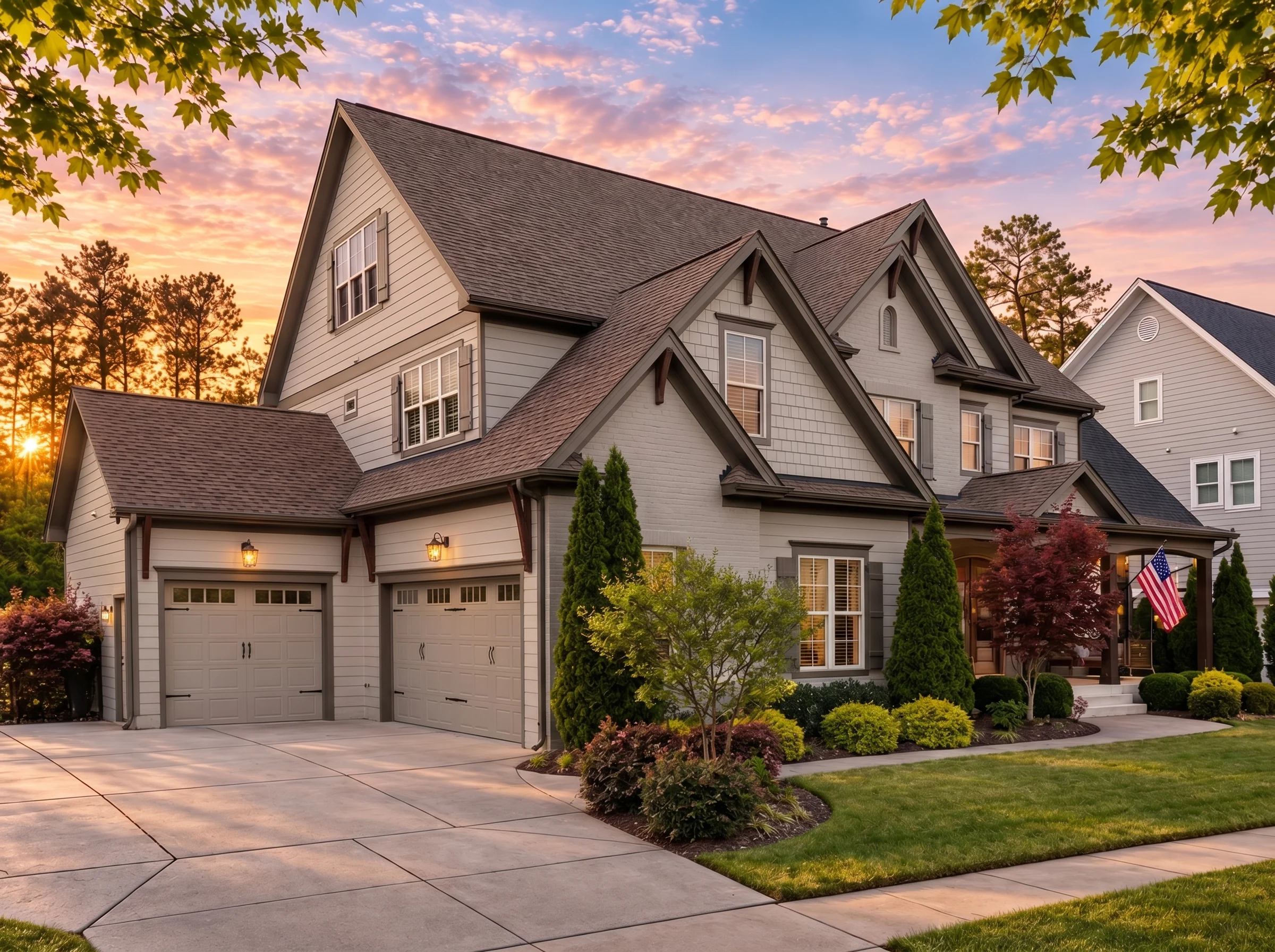Plan  16-1021 – Auburn Knoll Homestead  | Traditional Colonial – 5-Bed, 4-Bath, 3,890 SF - Mushroom Taupe, AI-generated exterior concept