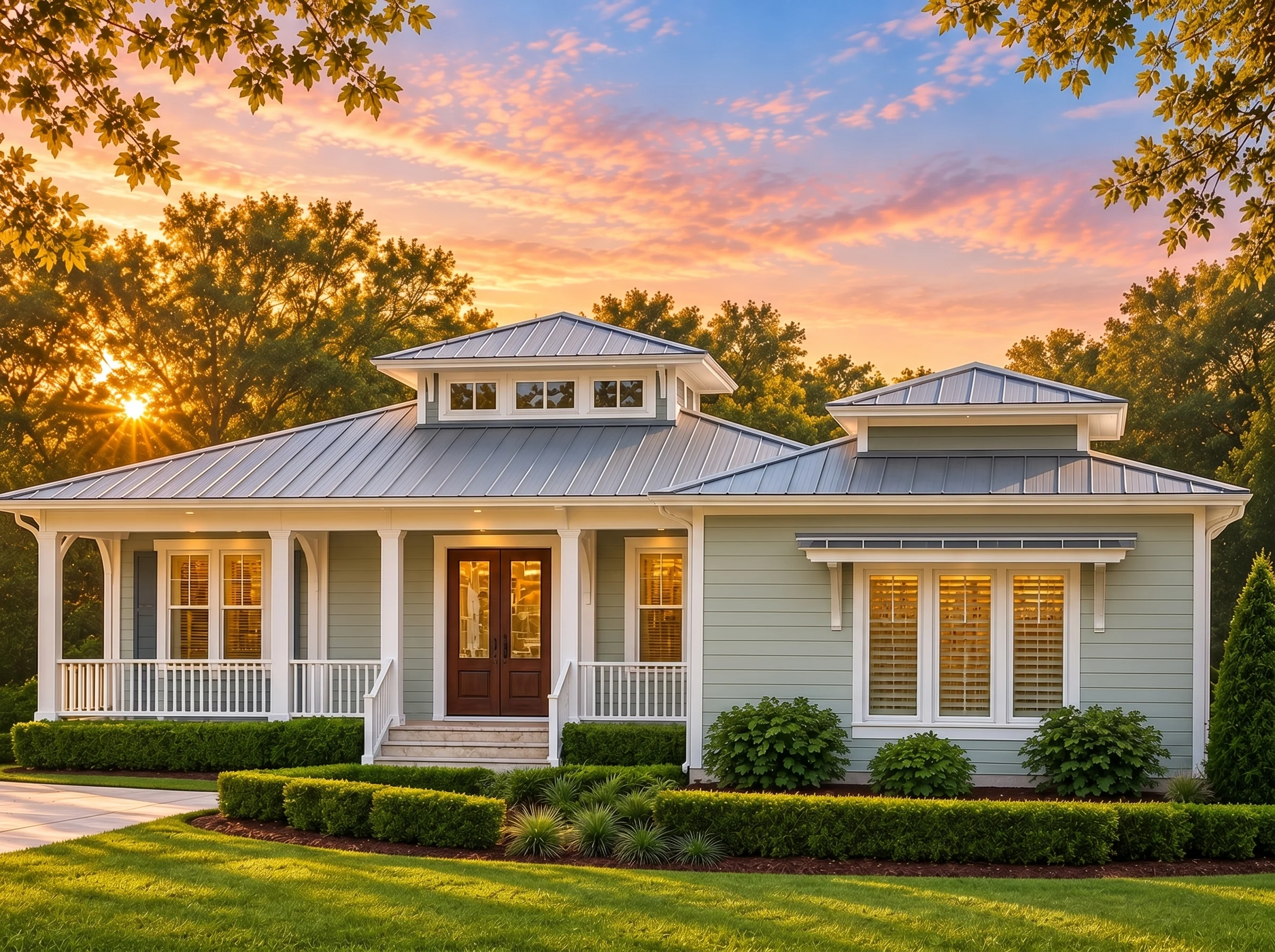 Plan  16-1012 – Aster Willow Homestead  | Coastal Cottage – 4-Bed, 5.5-Bath, 3,759 SF - Muted Sage, AI-generated exterior concept