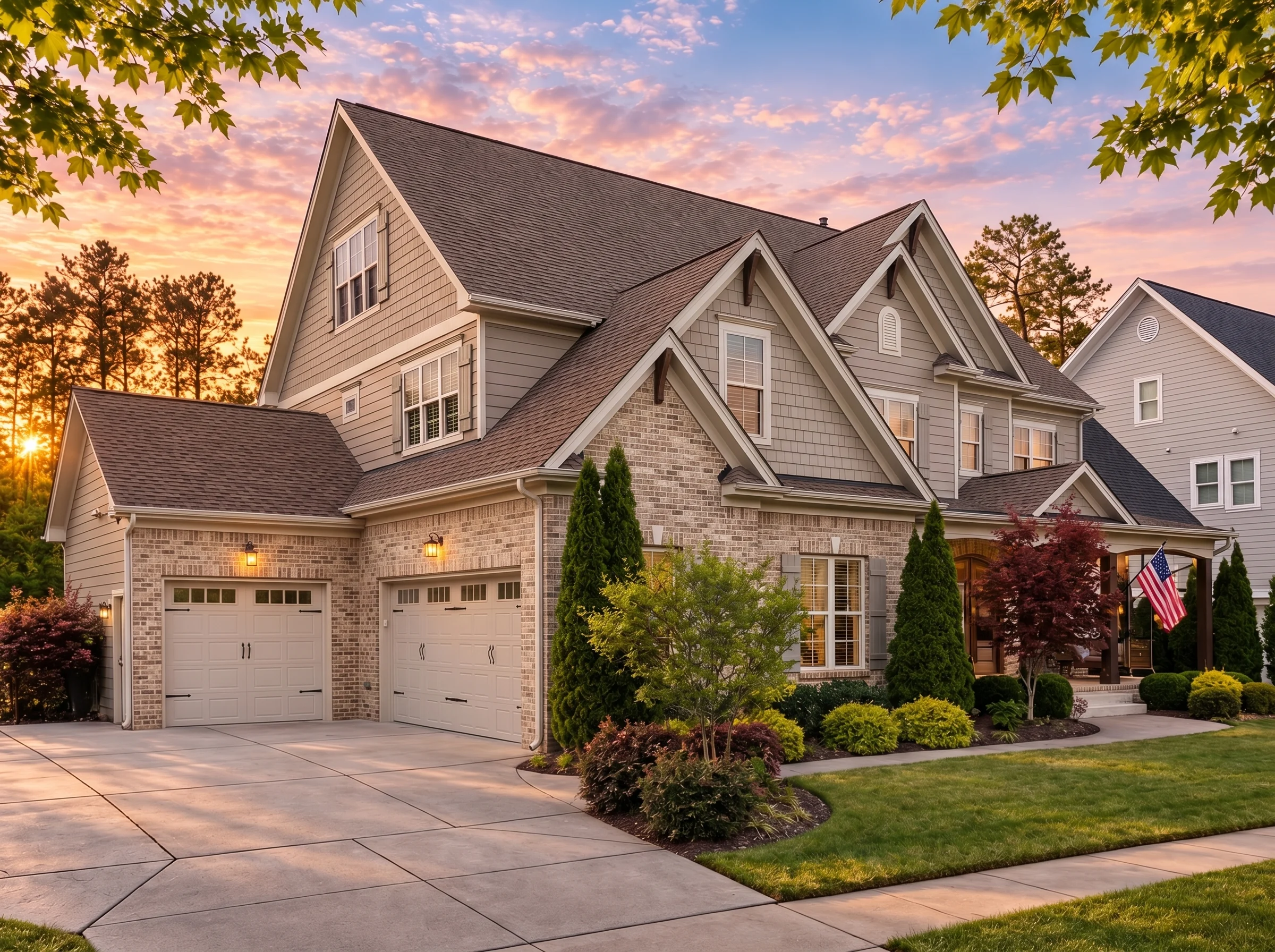Plan  16-1021 – Auburn Knoll Homestead  | Traditional Colonial – 5-Bed, 4-Bath, 3,890 SF - Natural Brick, AI-generated exterior concept