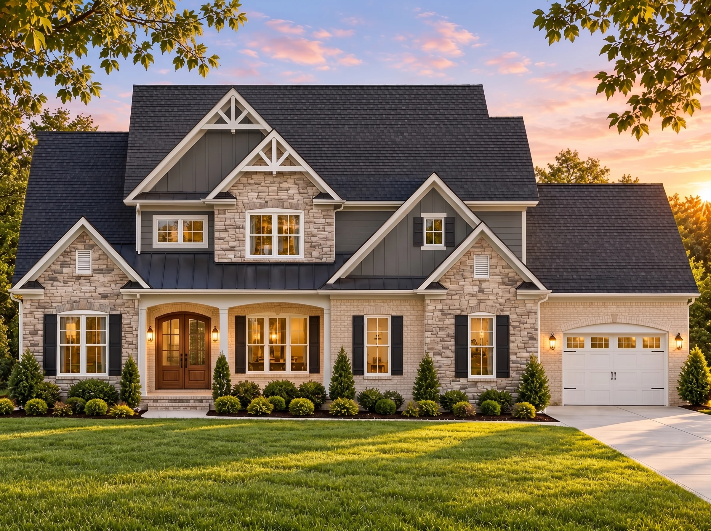 Plan  16-1025 – Adams Lodge |  Traditional Craftsman – 4-Bed, 4.5-Bath, 5,119 SF - Warm Charcoal, AI-generated exterior concept