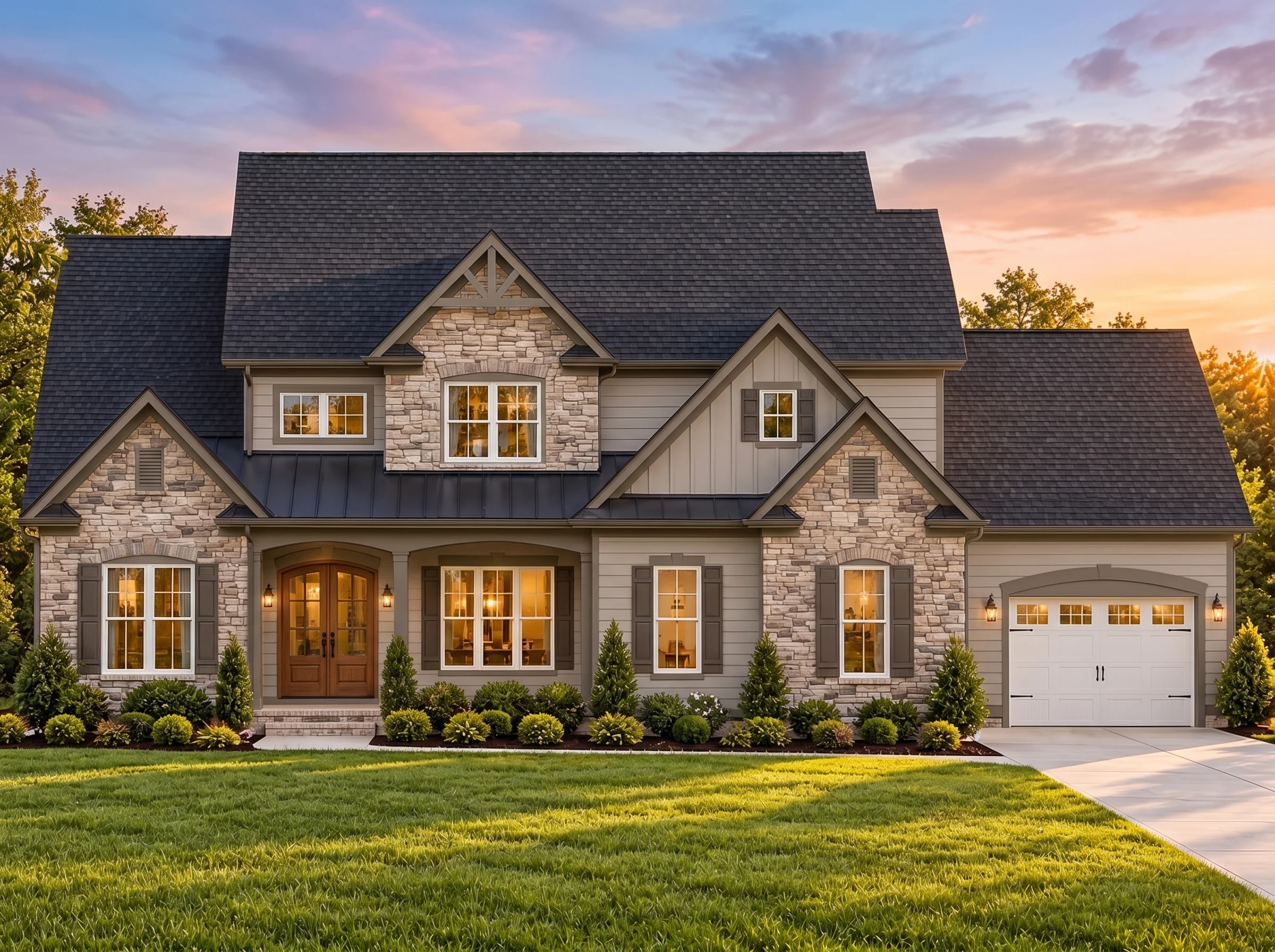 Plan  16-1025 – Adams Lodge |  Traditional Craftsman – 4-Bed, 4.5-Bath, 5,119 SF - Mushroom Taupe, AI-generated exterior concept