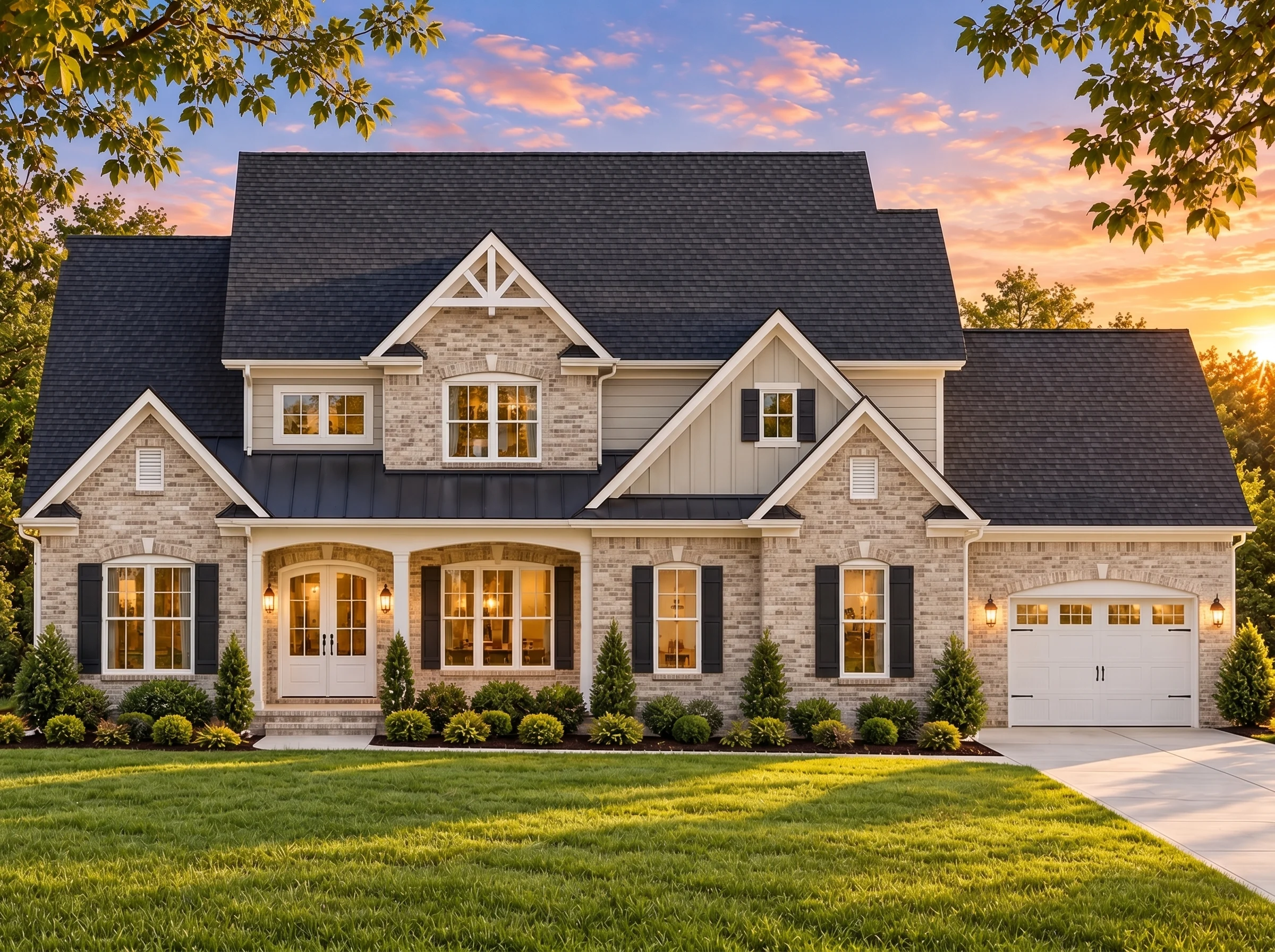 Plan  16-1025 – Adams Lodge |  Traditional Craftsman – 4-Bed, 4.5-Bath, 5,119 SF - Natural Brick, AI-generated exterior concept