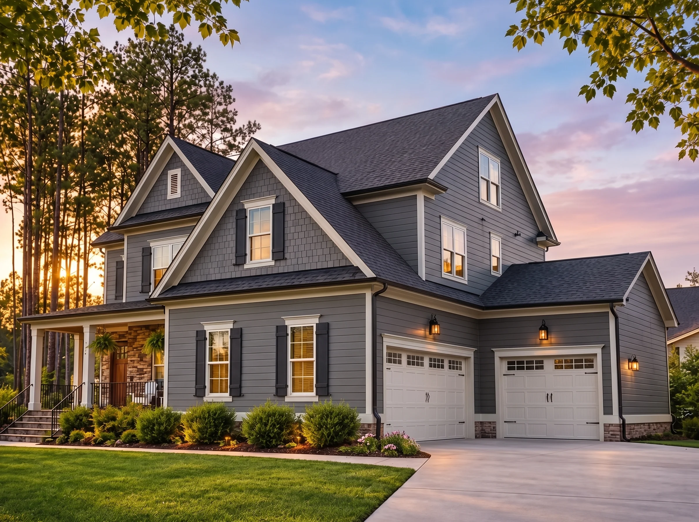 Plan  16-1089 – Kensington Estate |  Traditional – 5-Bed, 5-Bath, 4,028 SF - Warm Charcoal, AI-generated exterior concept