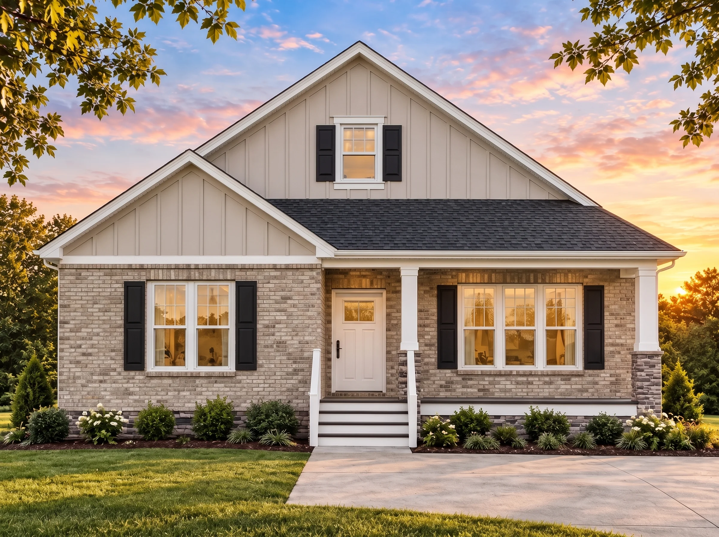 Plan  16-1048 – The Baker Haven |  Modern Farmhouse – 3-Bed, 2-Bath, 1,637 SF - Natural Brick, AI-generated exterior concept