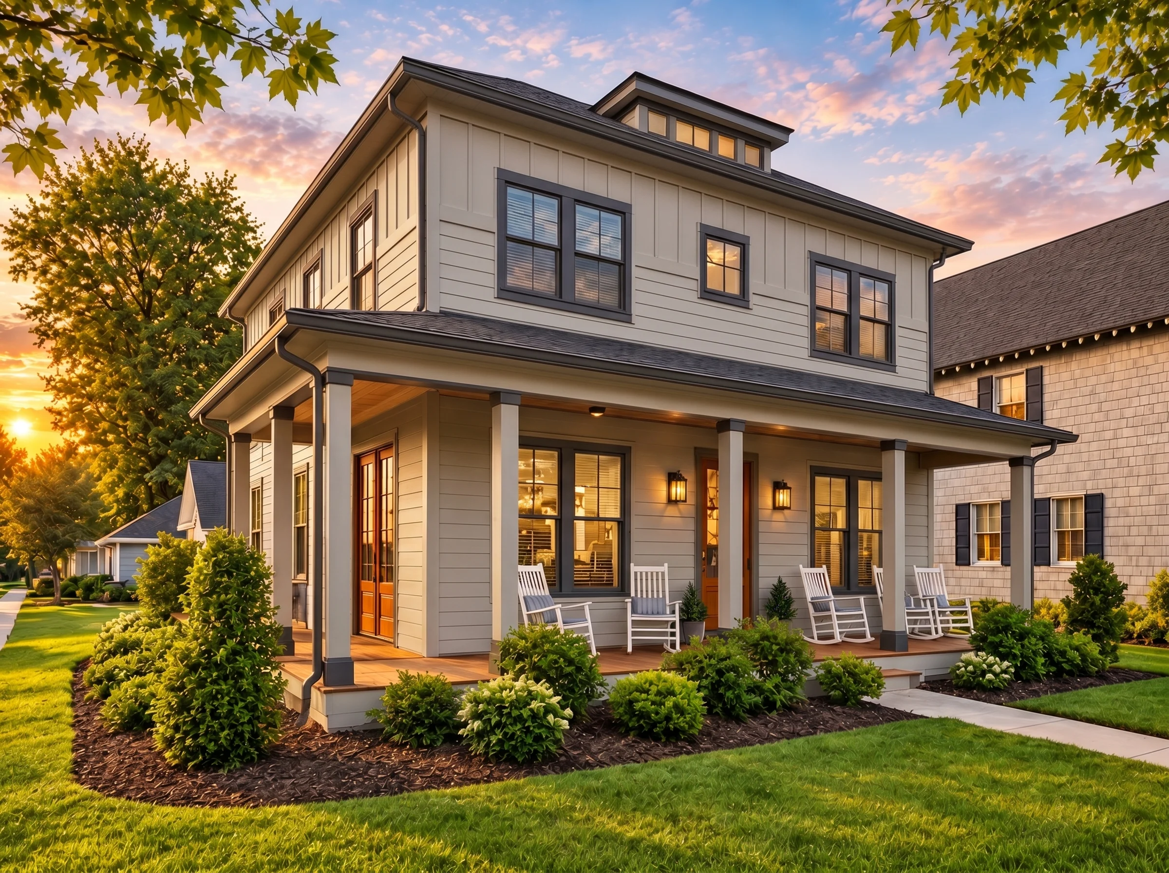 Plan  16-1053 – Gonzalez Walk |  Coastal Traditional – 3-Bed, 3-Bath, 2,649 SF - Mushroom Taupe, AI-generated exterior concept