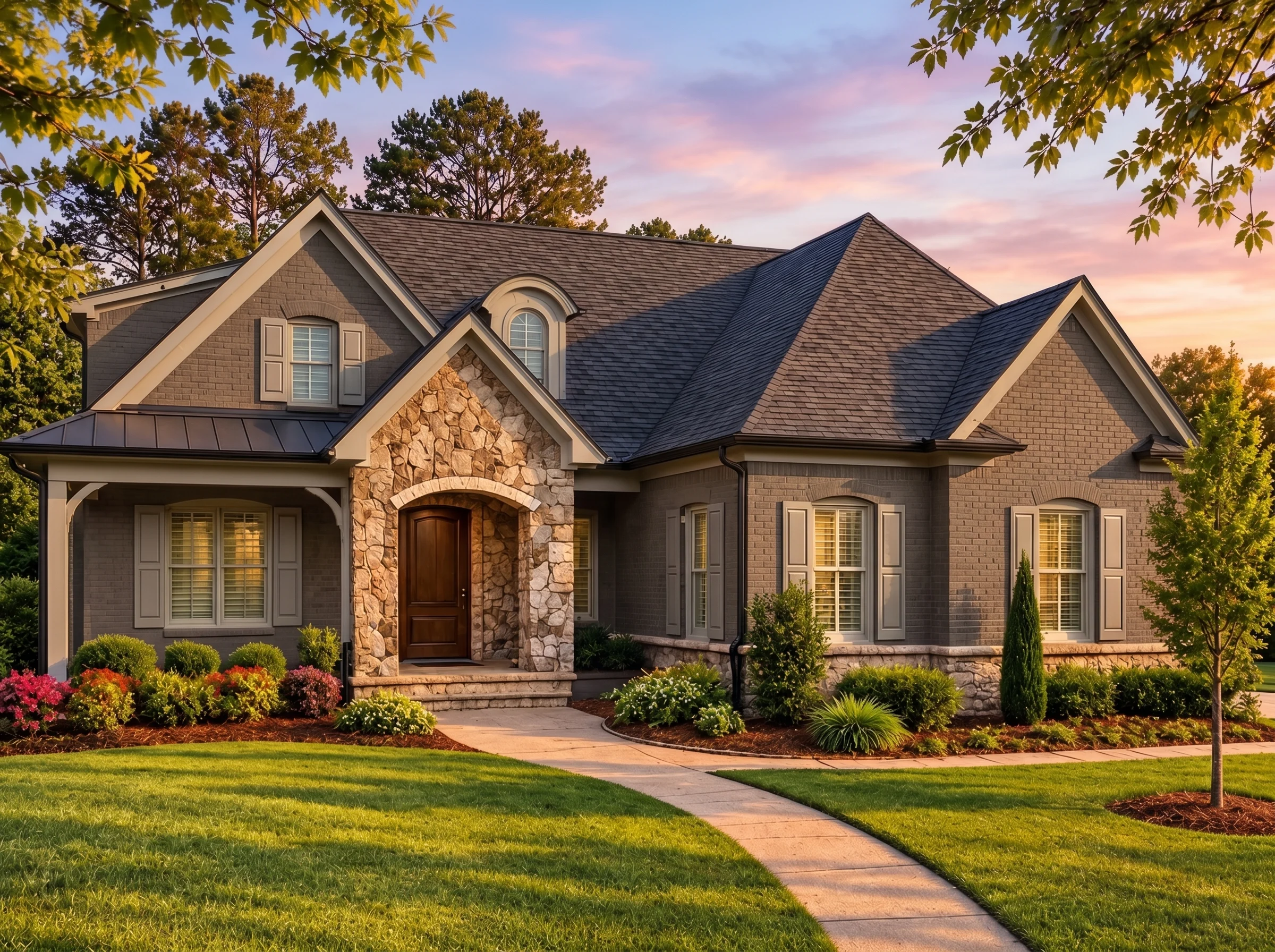 Plan  16-1125 – Turner Crossing |  New American – 5-Bed, 4-Bath, 2,091 SF - Warm Charcoal, AI-generated exterior concept