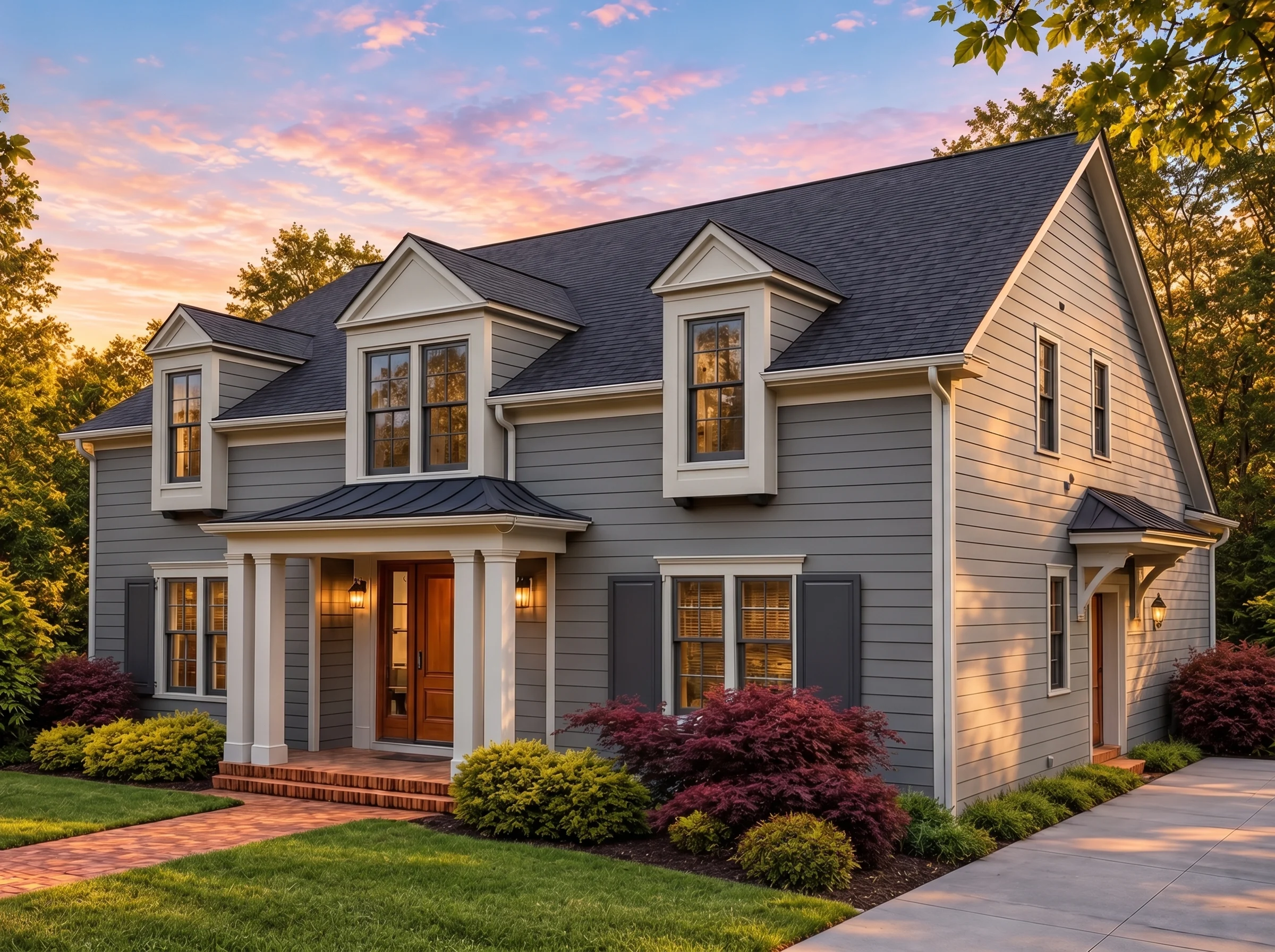 Plan  16-1138 – Aster Point Villa |  Traditional Colonial – 3-Bed, 3.5-Bath, 3,453 SF - Warm Charcoal, AI-generated exterior concept