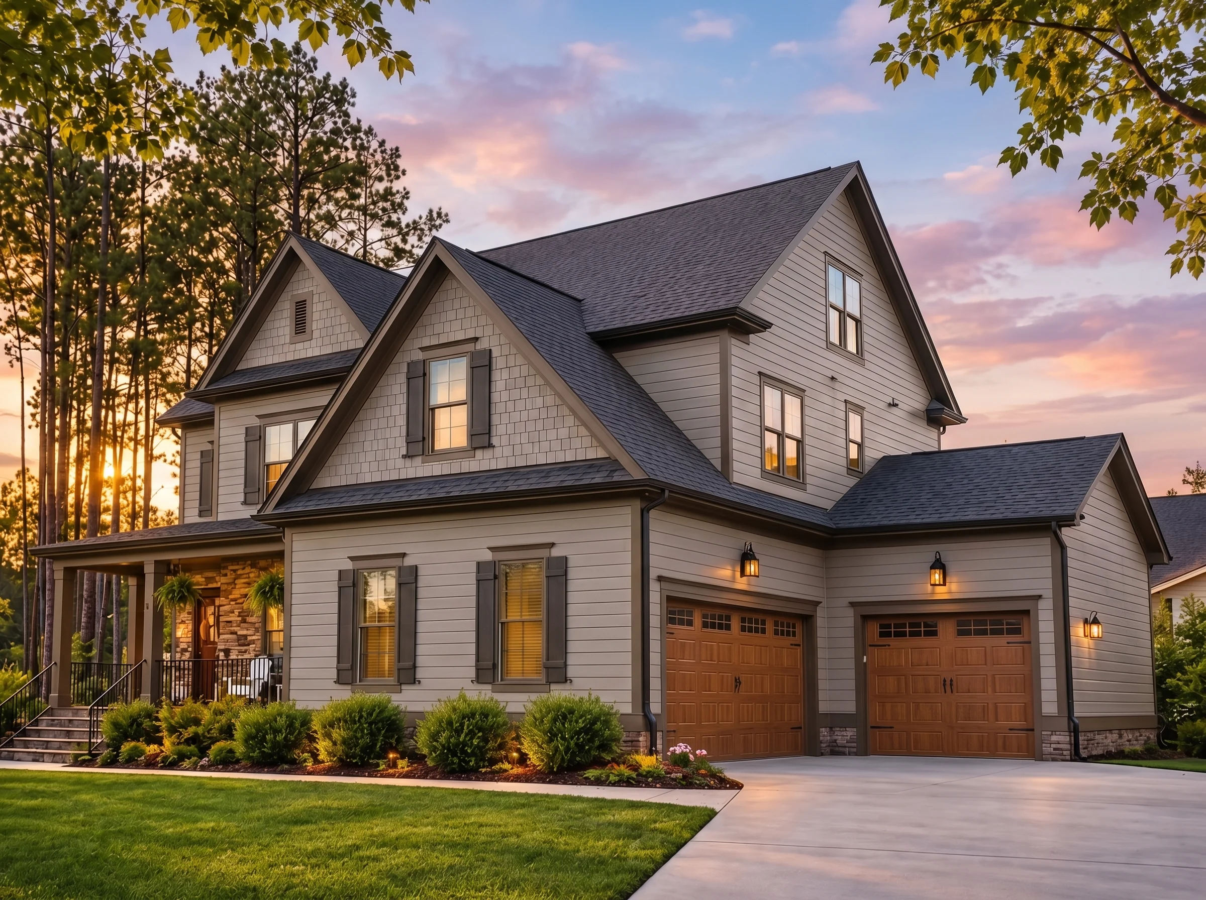 Plan  16-1089 – Kensington Estate |  Traditional – 5-Bed, 5-Bath, 4,028 SF - Mushroom Taupe, AI-generated exterior concept